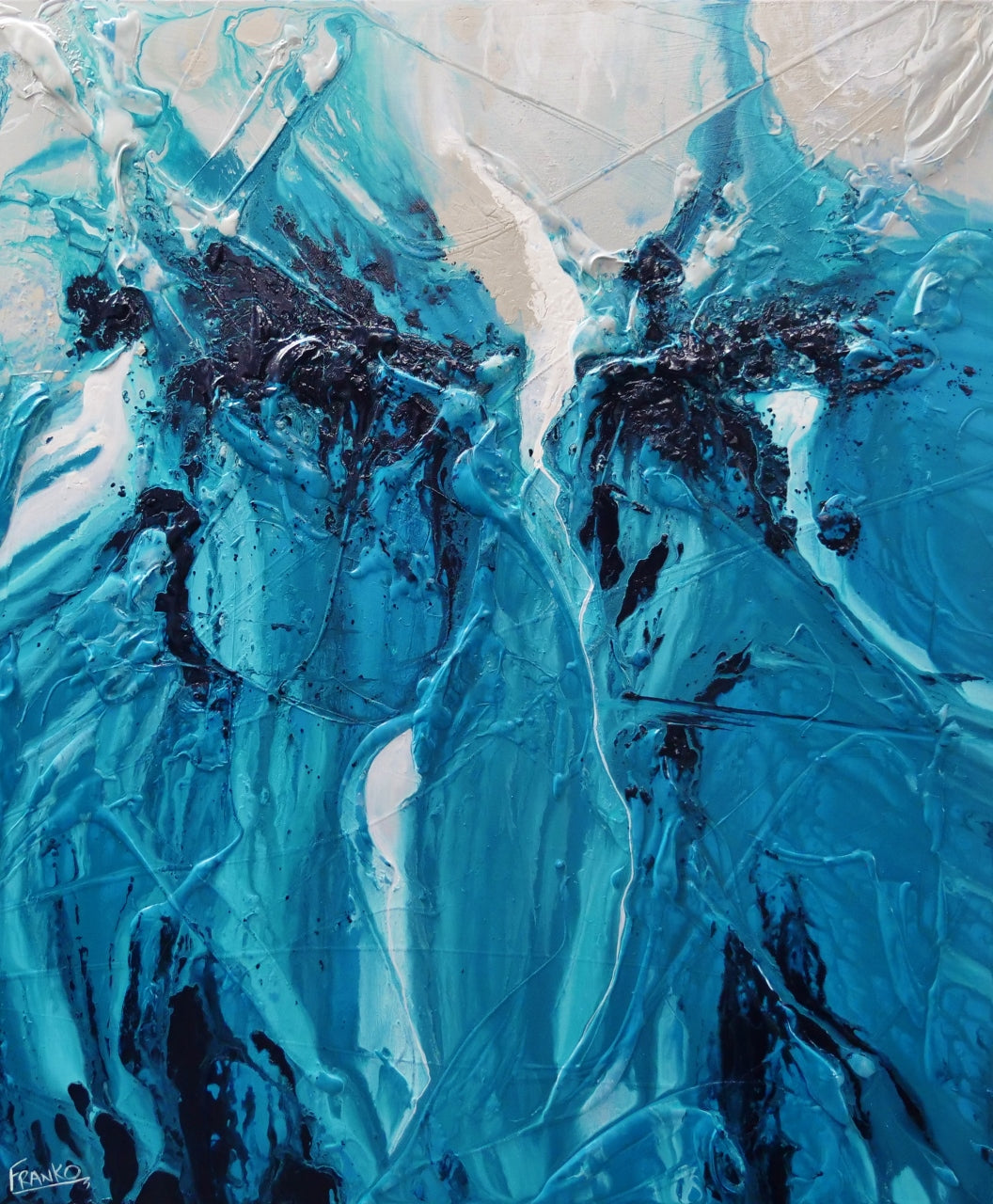 Turquoise Moon 120cm x 100cm Malt Teal Textured Abstract Painting-Abstract-Franko-[Franko]-[Australia_Art]-[Art_Lovers_Australia]-Franklin Art Studio