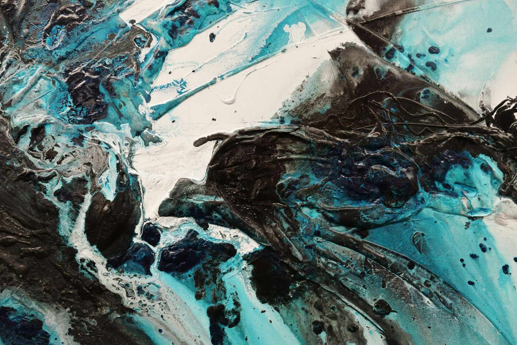 Turquoise Rapture 240cm x 100cm Black Turquoise White Textured Abstract Painting (SOLD)