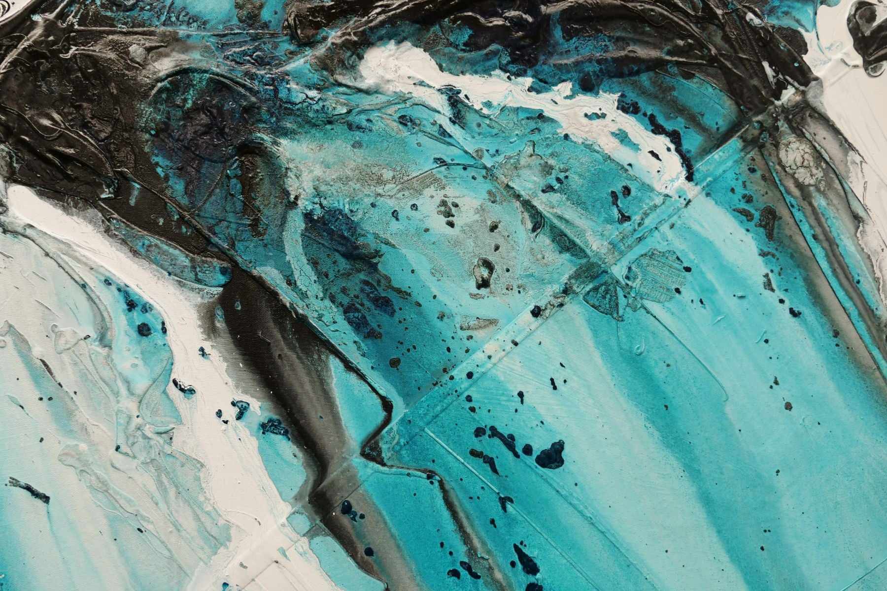 Turquoise Rapture 240cm x 100cm Black Turquoise White Textured Abstract Painting (SOLD)
