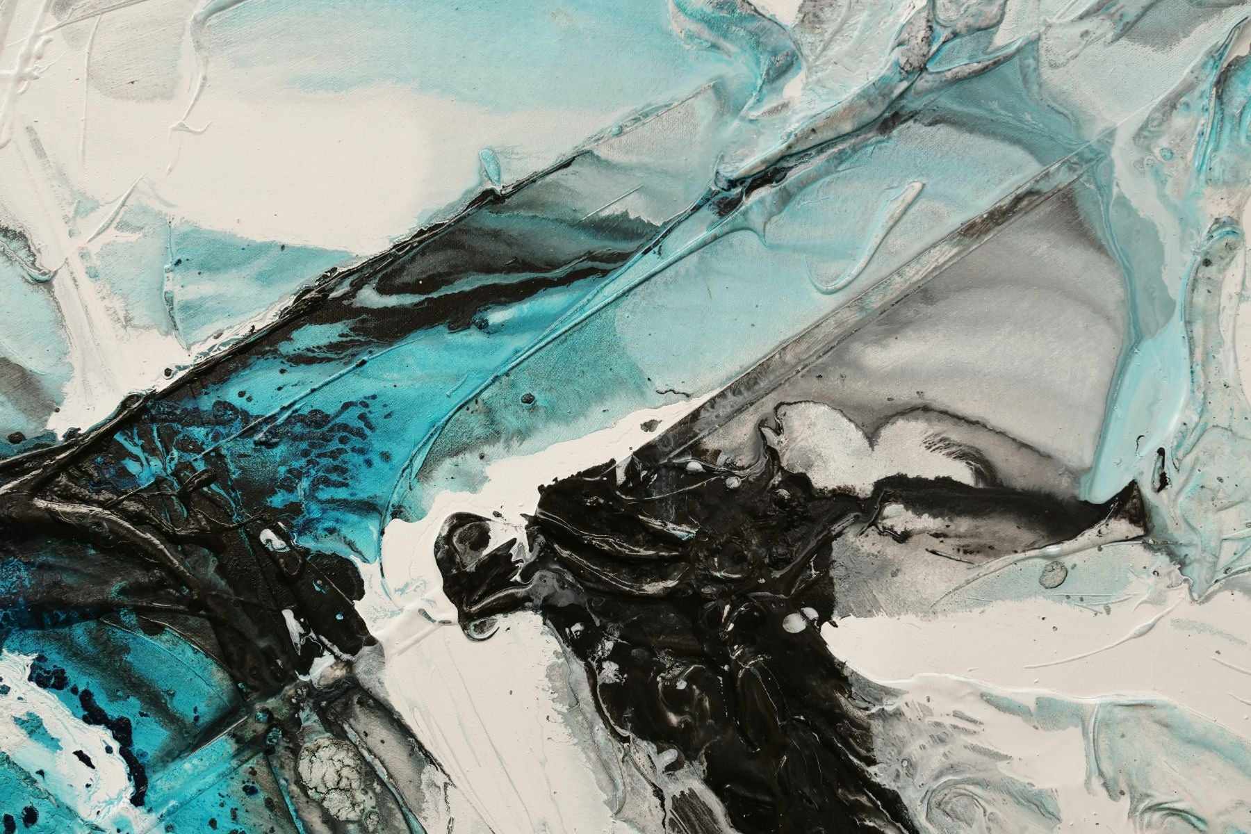 Turquoise Rapture 240cm x 100cm Black Turquoise White Textured Abstract Painting (SOLD)