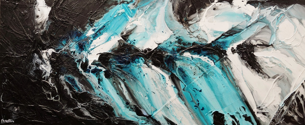 Turquoise Rapture 240cm x 100cm Black Turquoise White Textured Abstract Painting (SOLD)-Abstract-[Franko ]-[Gallery]-[popular]-[Australia]-Franklin Art Studio