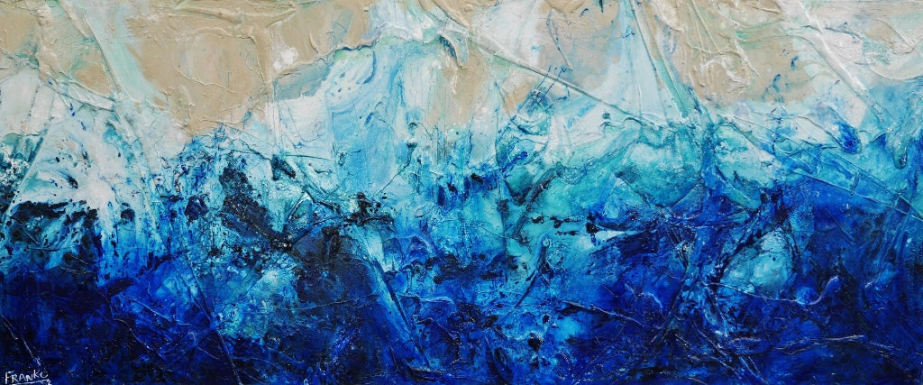 Turquoise Reef 240cm x 100cm Blue Cream Textured Abstract Painting (SOLD)-Abstract-Franko-[Franko]-[Australia_Art]-[Art_Lovers_Australia]-Franklin Art Studio