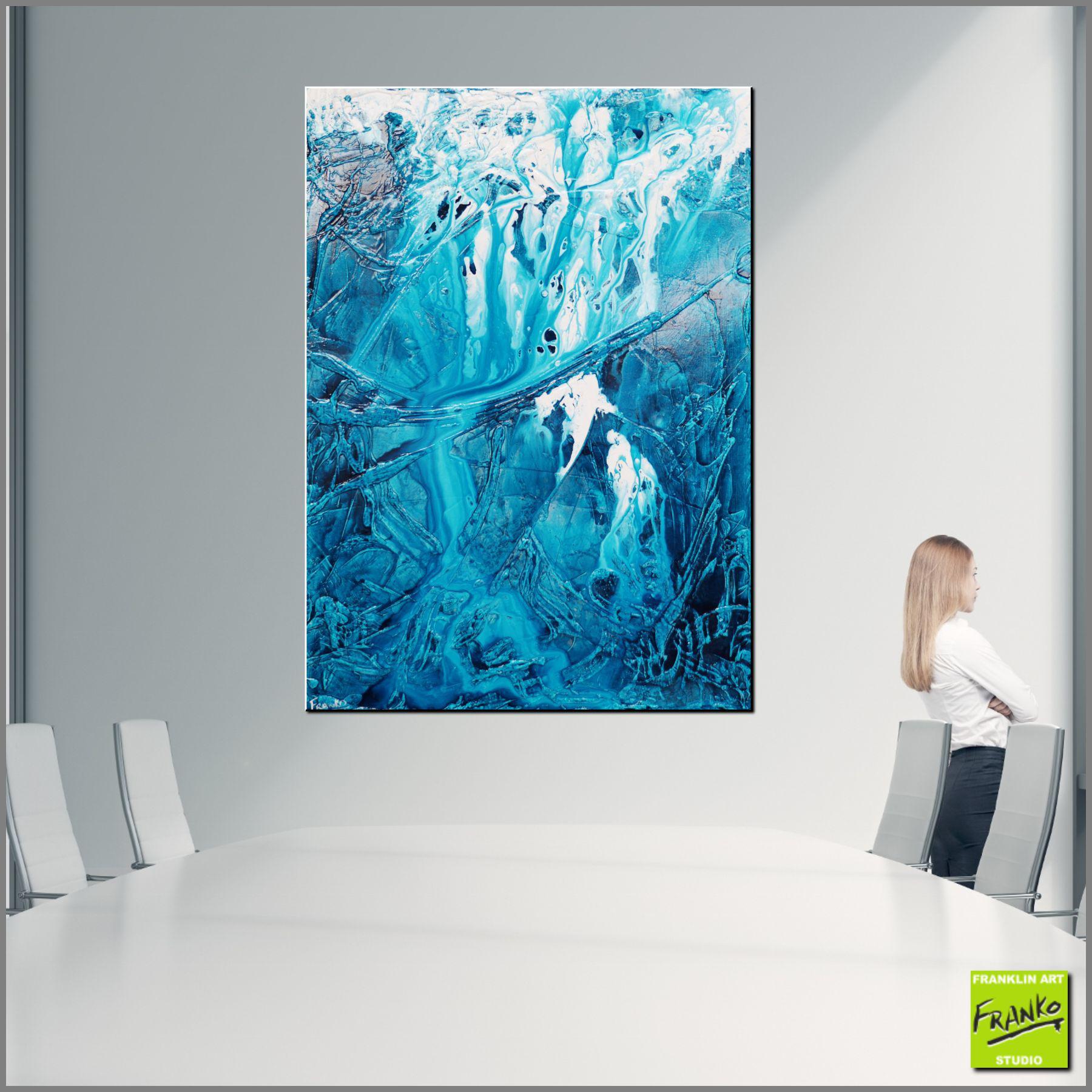 Turquoise Style 140cm x 100cm Blue White Textured Abstract Painting (SOLD)-Abstract-Franko-[Franko]-[huge_art]-[Australia]-Franklin Art Studio