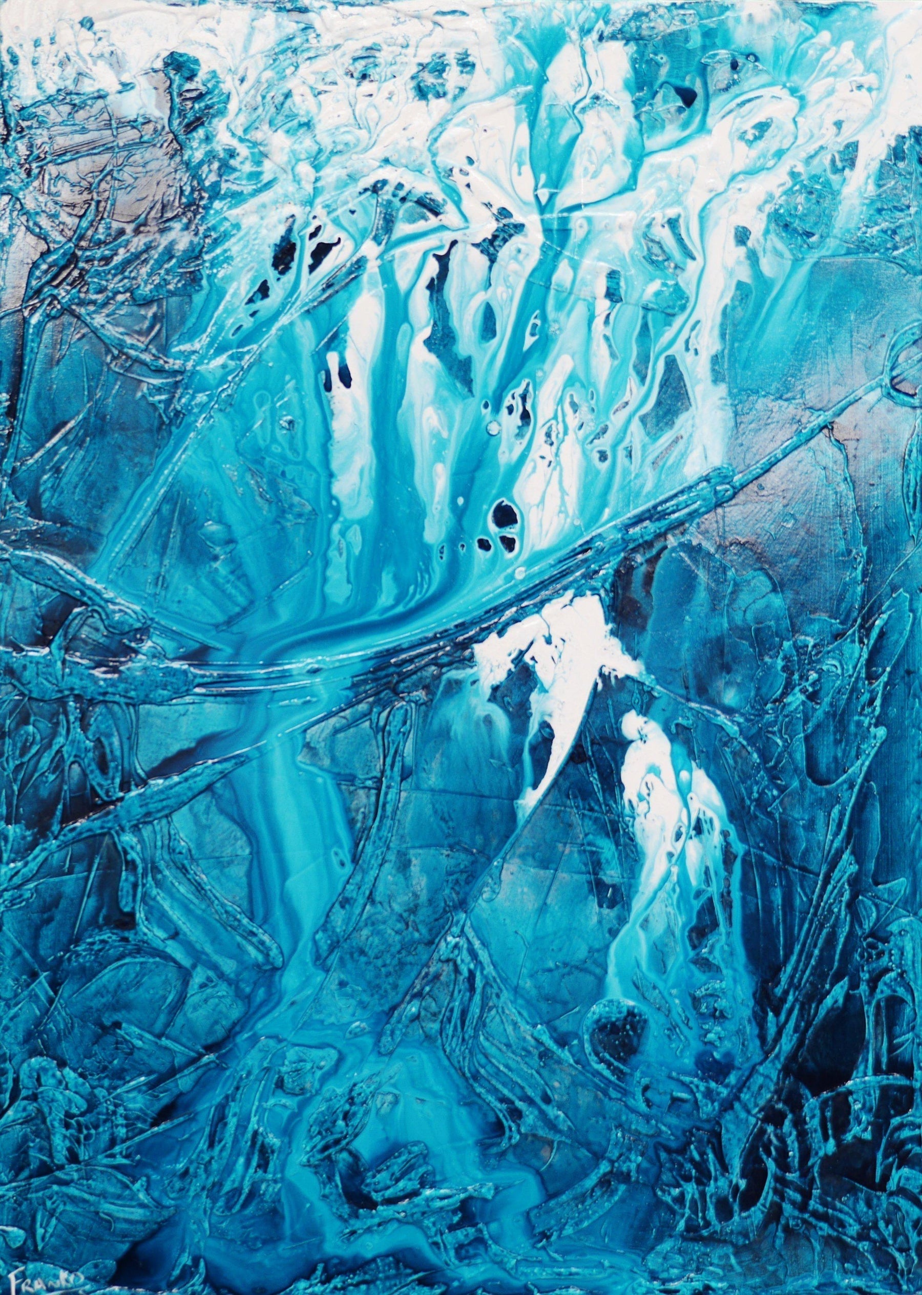 Turquoise Style 140cm x 100cm Blue White Textured Abstract Painting (SOLD)-Abstract-Franko-[Franko]-[Australia_Art]-[Art_Lovers_Australia]-Franklin Art Studio