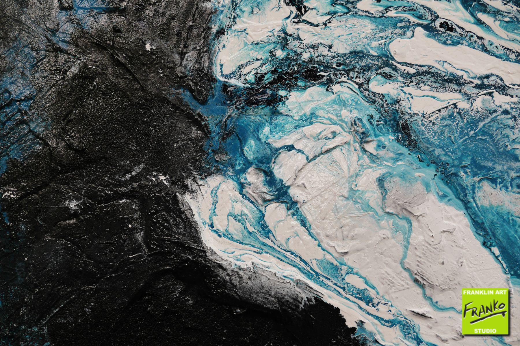 Turquoise Substance 160cm x 60cm Turquoise Black White Textured Abstract Painting (SOLD)-Abstract-[Franko]-[Artist]-[Australia]-[Painting]-Franklin Art Studio