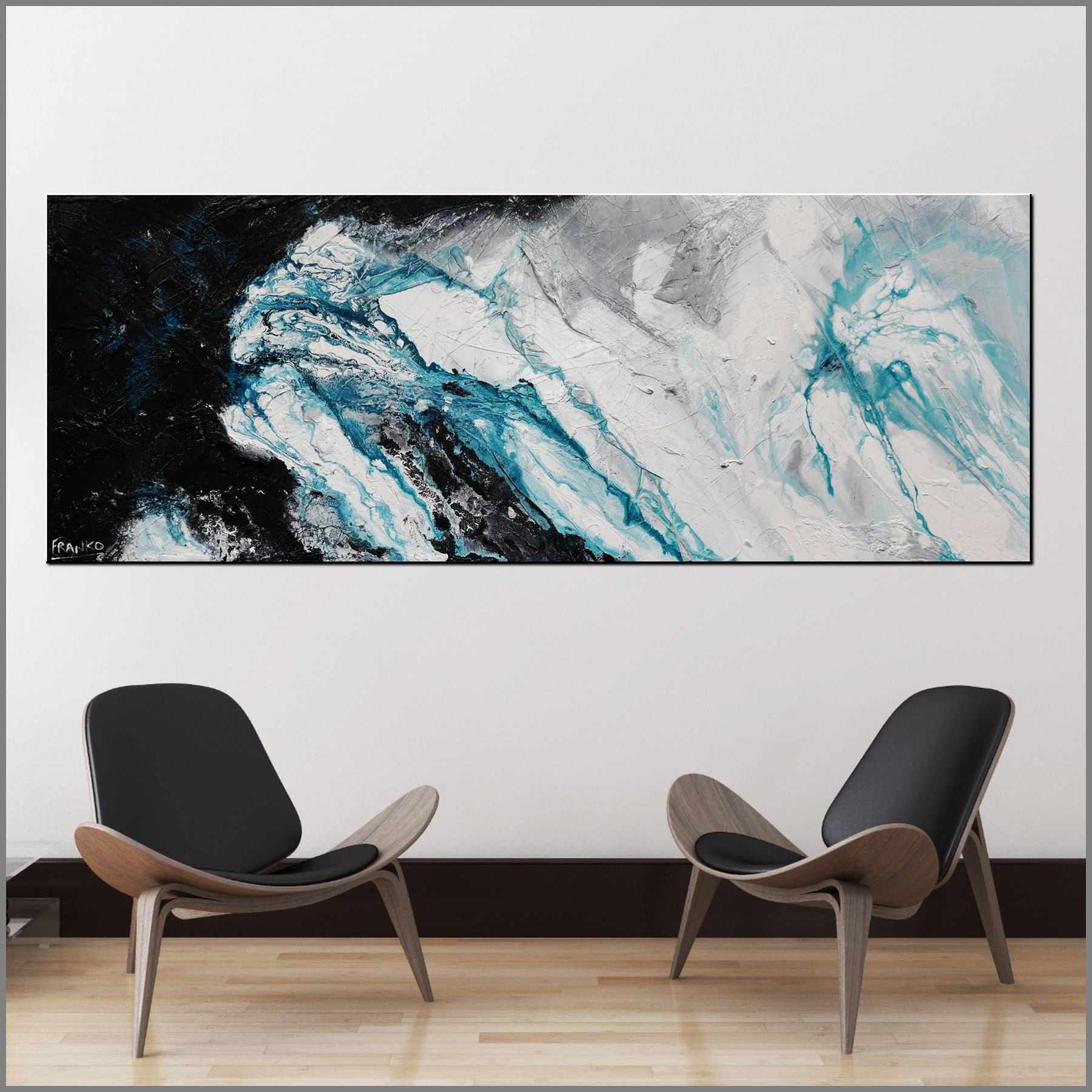 Turquoise Substance 160cm x 60cm Turquoise Black White Textured Abstract Painting (SOLD)-Abstract-Franko-[Franko]-[huge_art]-[Australia]-Franklin Art Studio