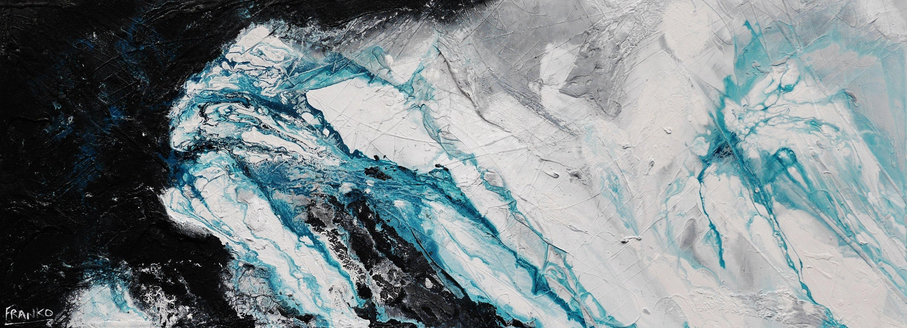 Turquoise Substance 160cm x 60cm Turquoise Black White Textured Abstract Painting (SOLD)-Abstract-Franko-[Franko]-[Australia_Art]-[Art_Lovers_Australia]-Franklin Art Studio