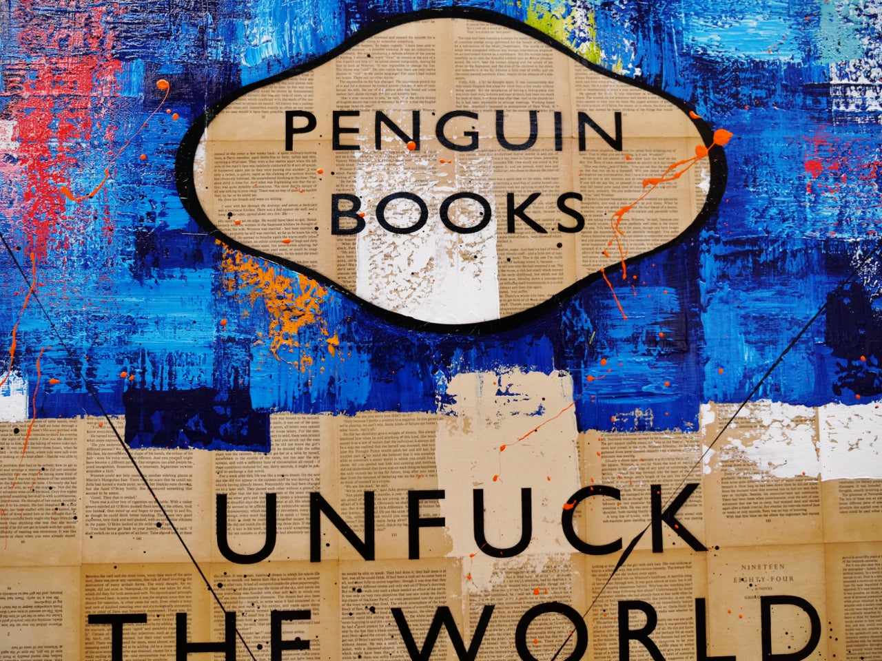 Unfuck The Blue World 140cm x 100cm Blue Unfuck The World Urban Pop Book Club Painting (SOLD)