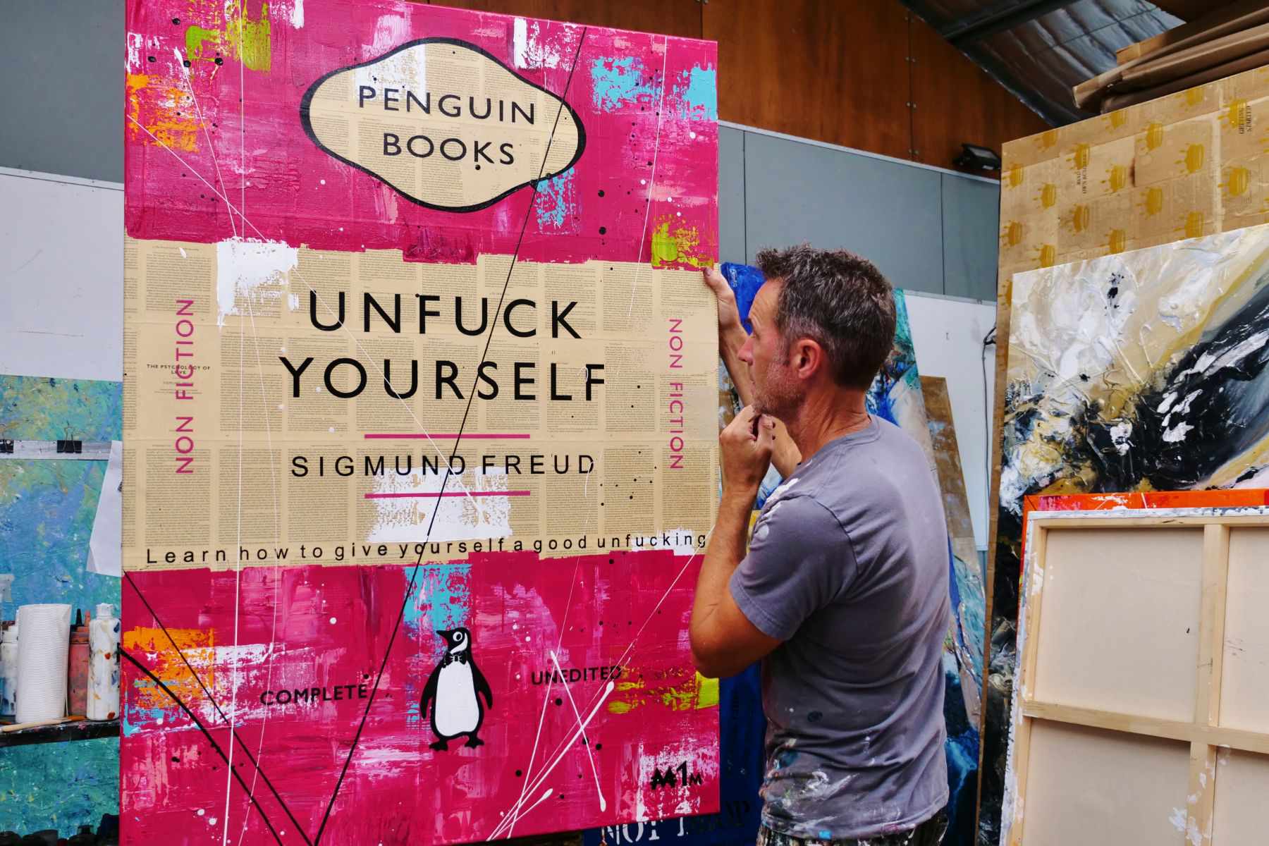 Unfucking Advice 140cm x 100cm Unfuck Yourself Urban Pop Book Club Painting-book club-Franko-[franko_artist]-[Art]-[interior_design]-Franklin Art Studio