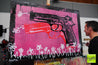 Vandalized 140cm x 100cm Andy Warhol Pink Guns Textured Urban Pop Art Painting (SOLD)-urban pop-Franko-[franko_art]-[beautiful_Art]-[The_Block]-Franklin Art Studio