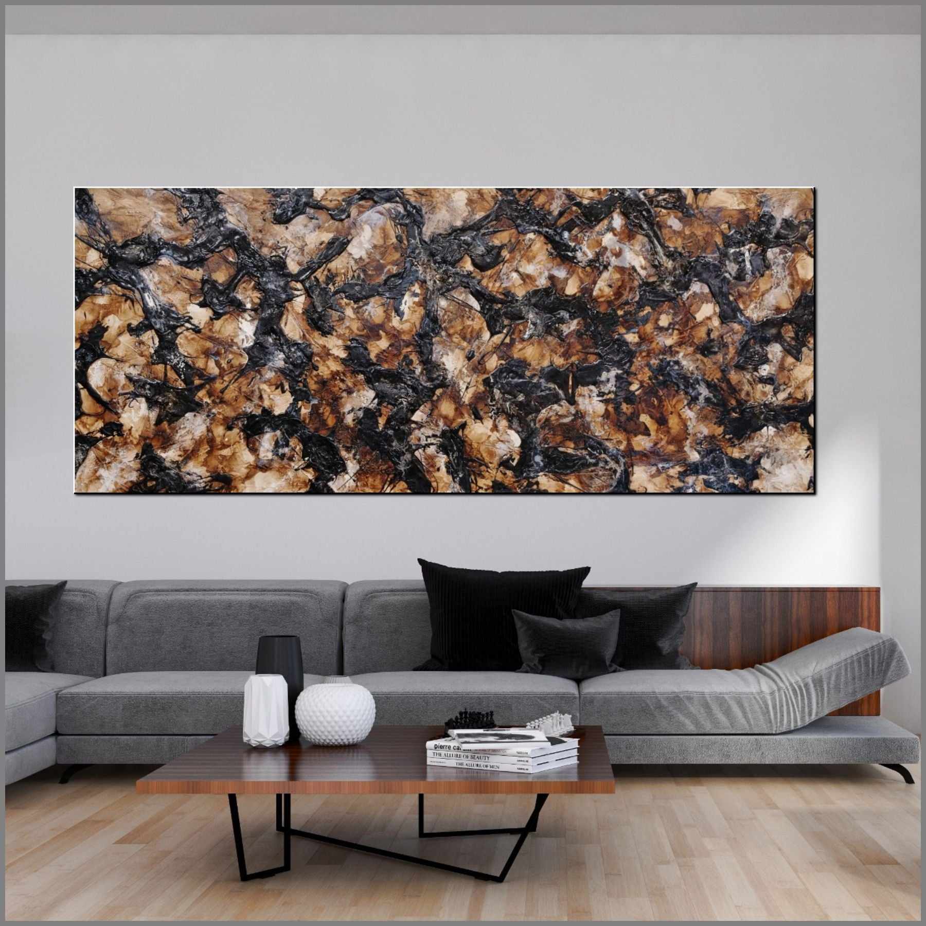 Vanilla Licorice 240cm x 100cm Black Rust Textured Abstract Painting (SOLD)-Abstract-Franko-[Franko]-[huge_art]-[Australia]-Franklin Art Studio
