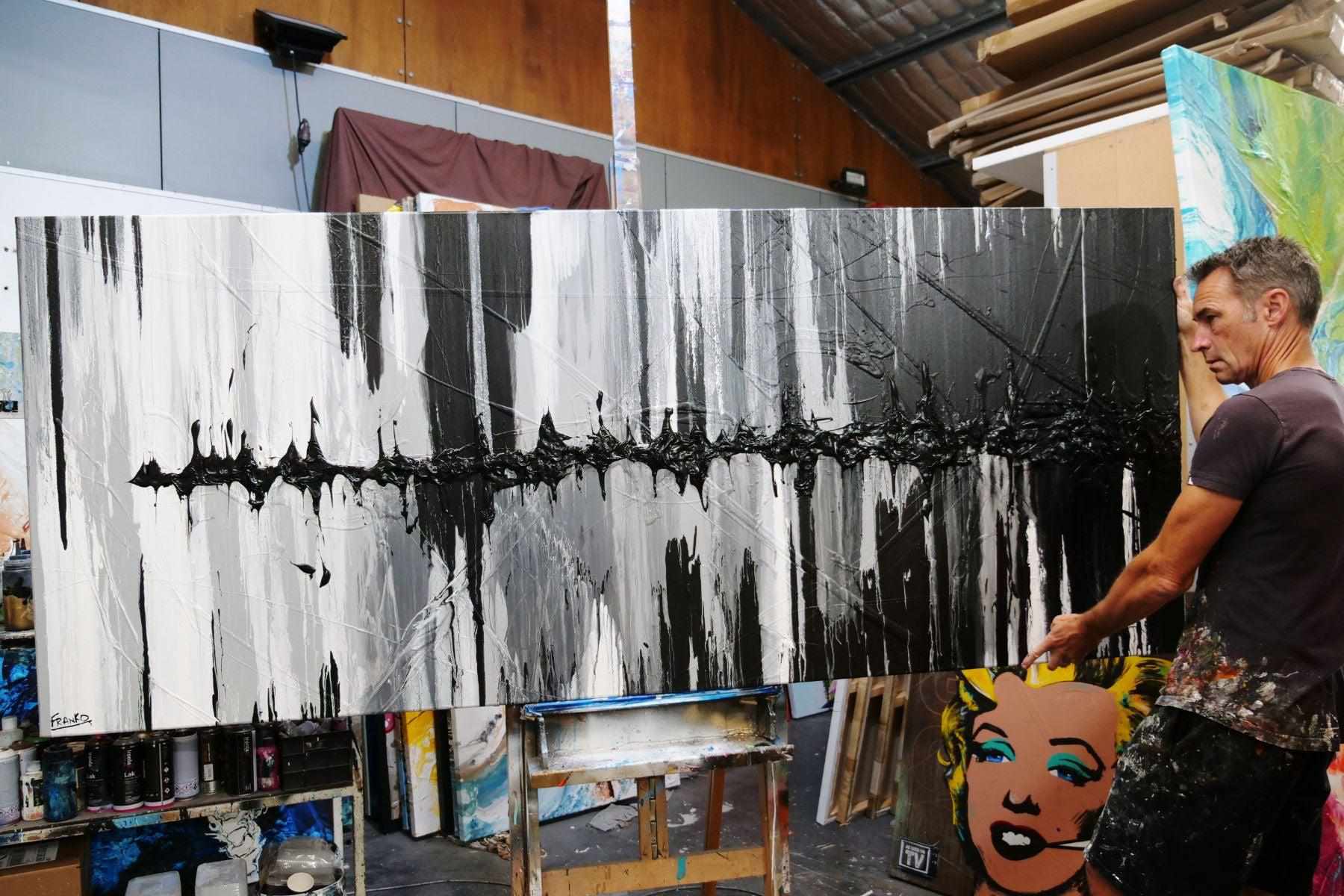 Variance 240cm x 100cm Black Grey Silver Textured Abstract Painting (SOLD)-Abstract-[Franko_Artist]-[The_Block]-[Dream_Homes]-[ideas]- [Grand_Designs]-Franklin Art Studio