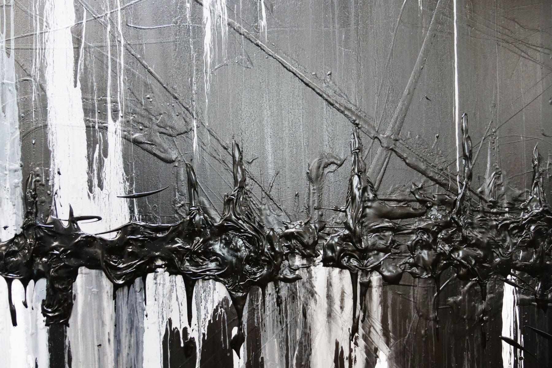 Variance 240cm x 100cm Black Grey Silver Textured Abstract Painting (SOLD)