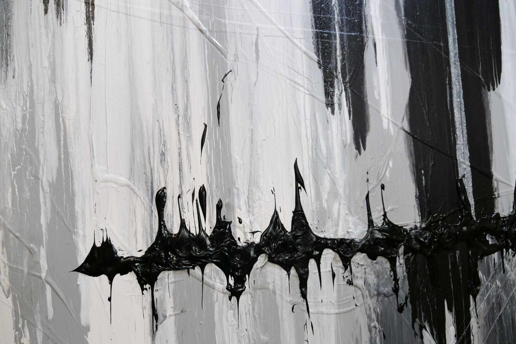 Variance 240cm x 100cm Black Grey Silver Textured Abstract Painting (SOLD)