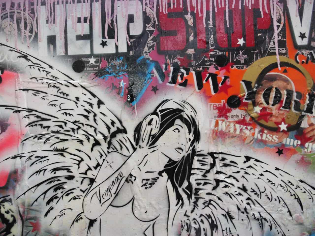 Vintage Angelic 240cm x 100cm Angel Textured Urban Pop Art Painting
