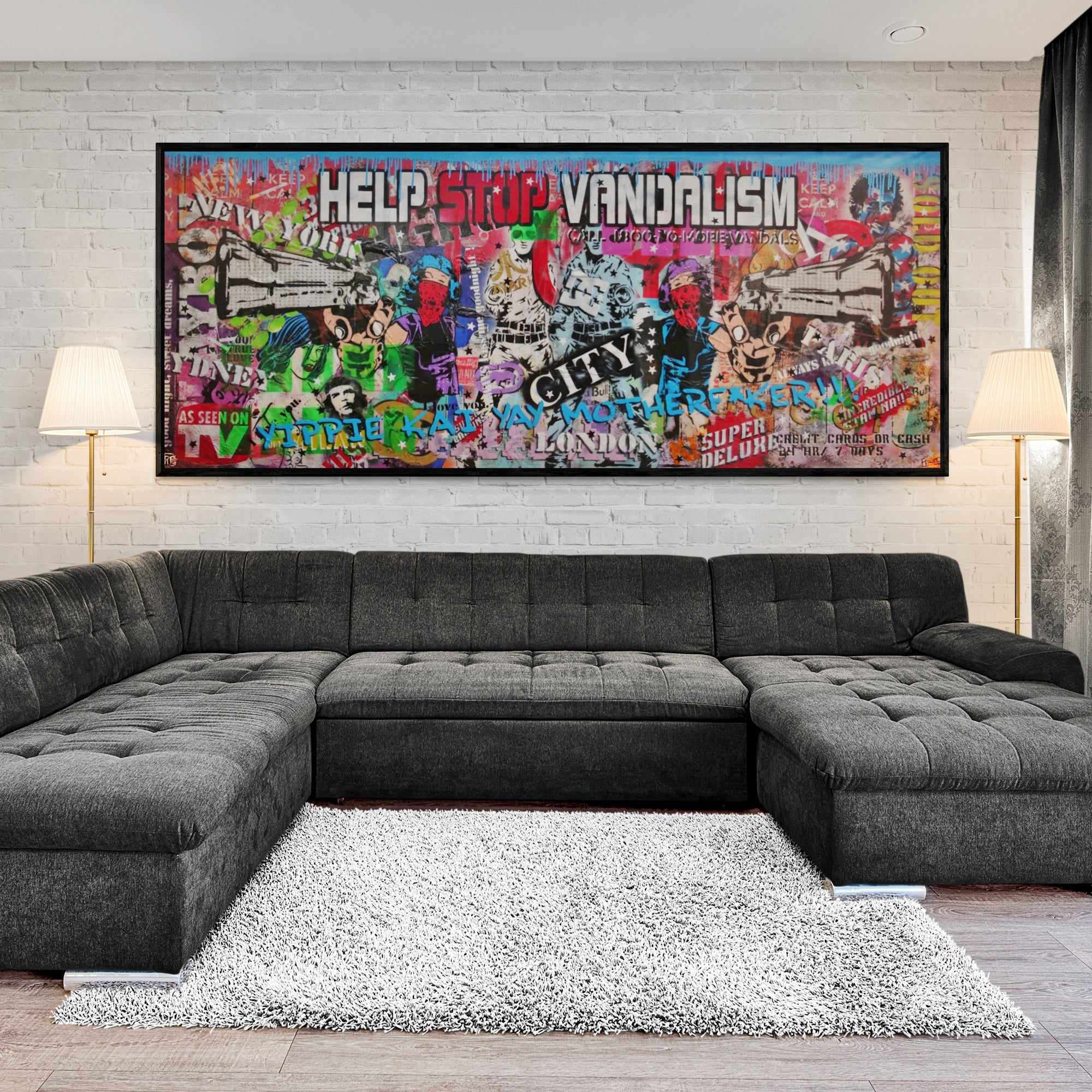 Vintage Enforcer 240cm x 100cm Graffiti Textured Urban Pop Art Painting-Urban Pop Art-[Franko]-[Australian]-[Popular]-[Best Selling]-Franklin Art Studio