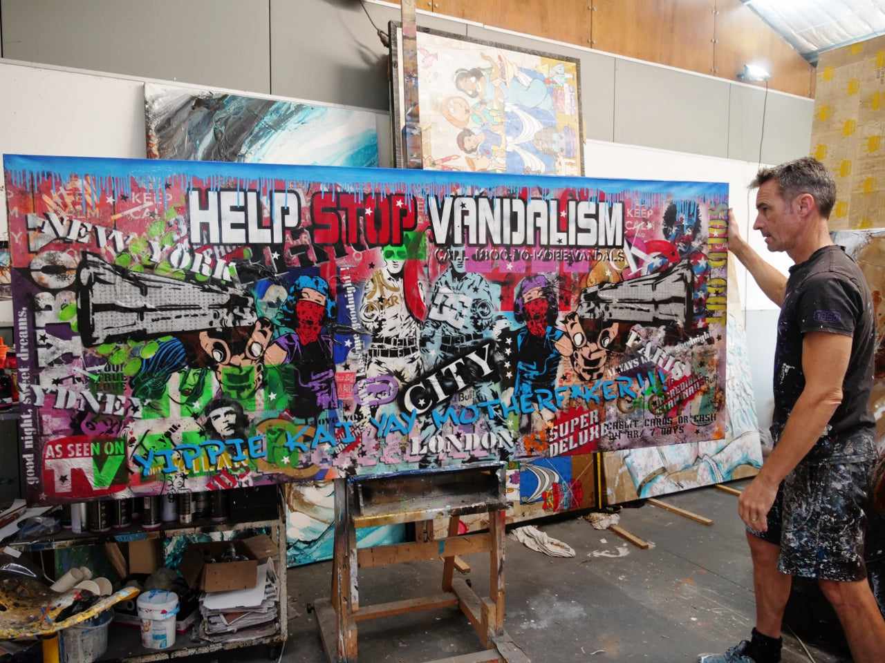 Vintage Enforcer 240cm x 100cm Graffiti Textured Urban Pop Art Painting-Urban Pop Art-[Franko Artist]-[The Block]-[Dream Homes]-[ideas]-Franklin Art Studio