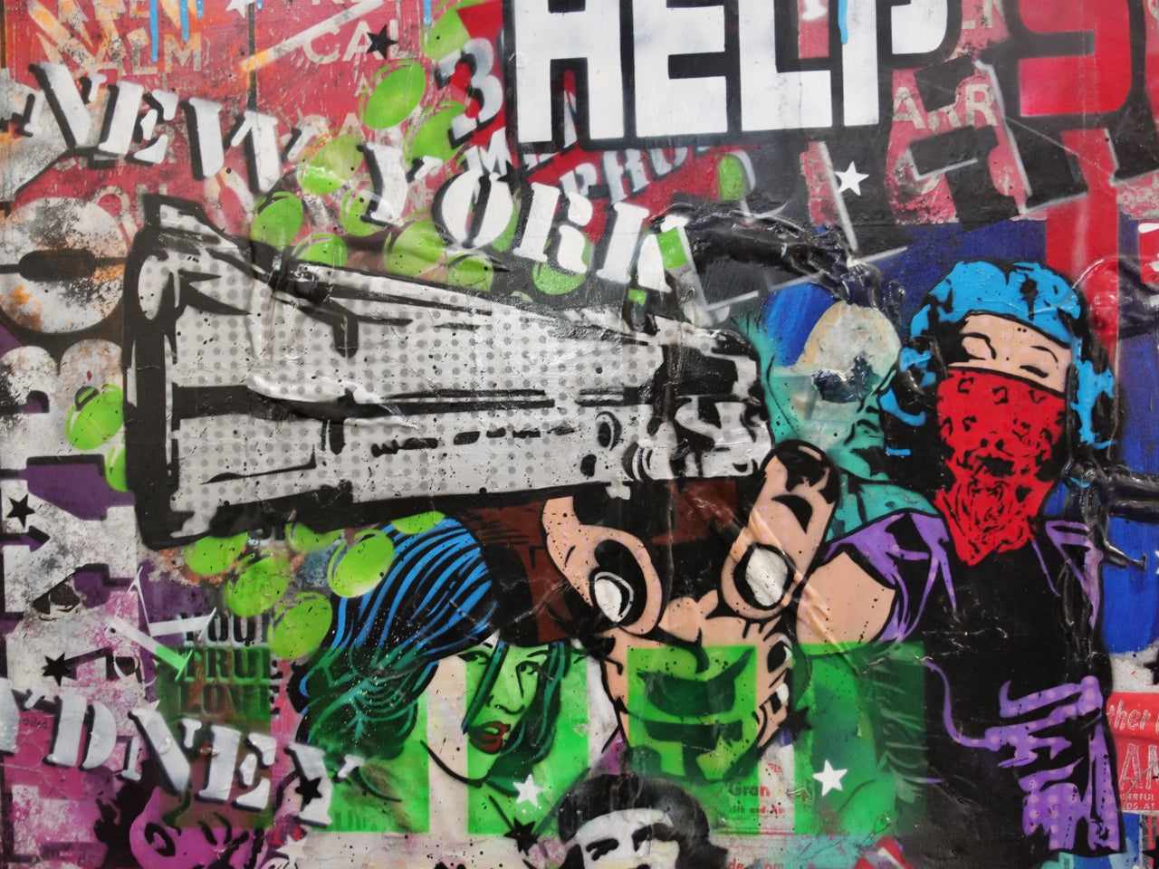 Vintage Enforcer 240cm x 100cm Graffiti Textured Urban Pop Art Painting (SOLD)
