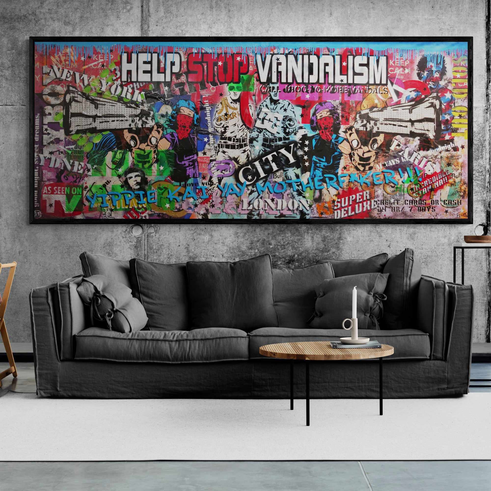 Vintage Enforcer 240cm x 100cm Graffiti Textured Urban Pop Art Painting-Urban Pop Art-Franko-[huge]-[Australian]-[best Selling]-Franklin Art Studio