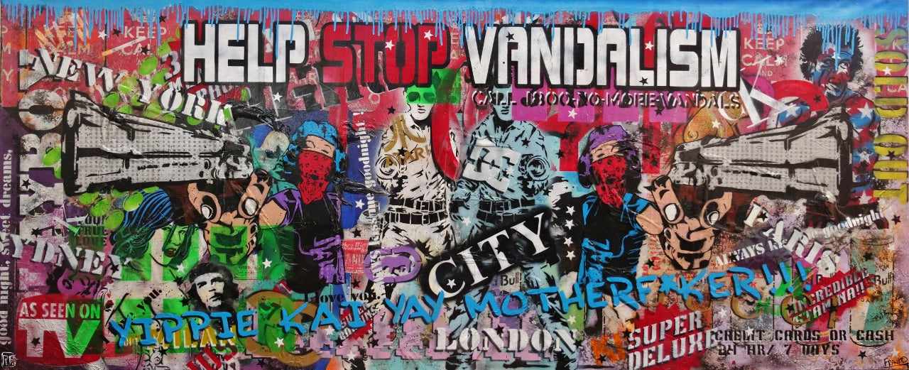Vintage Enforcer 240cm x 100cm Graffiti Textured Urban Pop Art Painting-Urban Pop Art-[Franko]-[Australian Artist]-[Large]-[Popular]-Franklin Art Studio