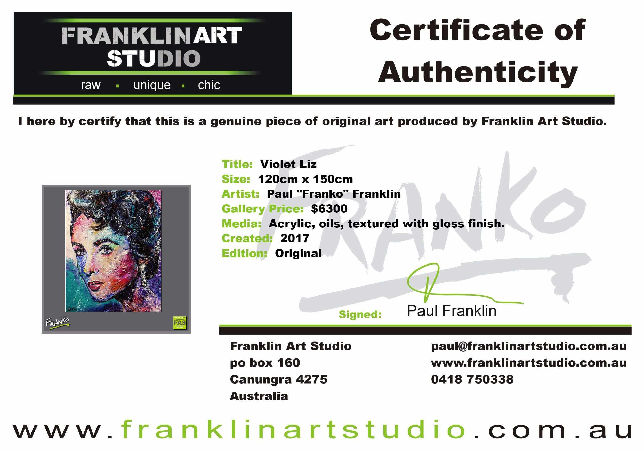 Violet Liz 120cm x 150cm Elizabeth Taylor Painting (SOLD)-abstract realism-Franko-[franko_artist]-[Art]-[interior_design]-Franklin Art Studio