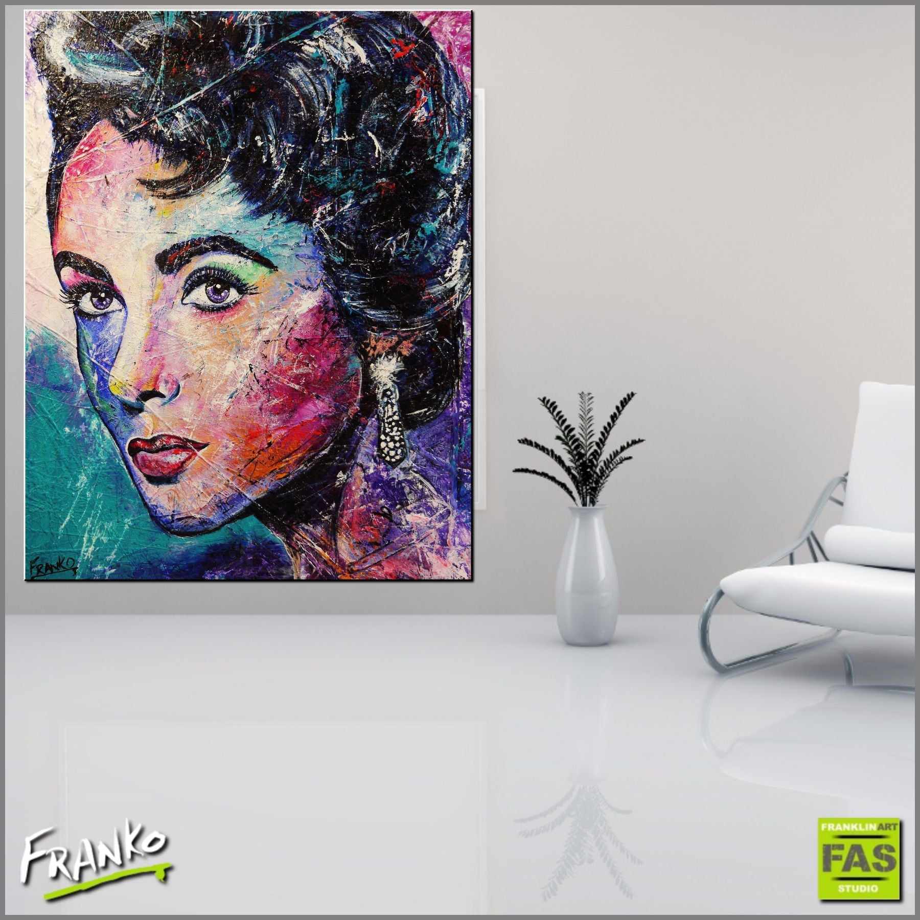 Violet Liz 120cm x 150cm Elizabeth Taylor Painting (SOLD)-abstract realism-Franko-[Franko]-[huge_art]-[Australia]-Franklin Art Studio