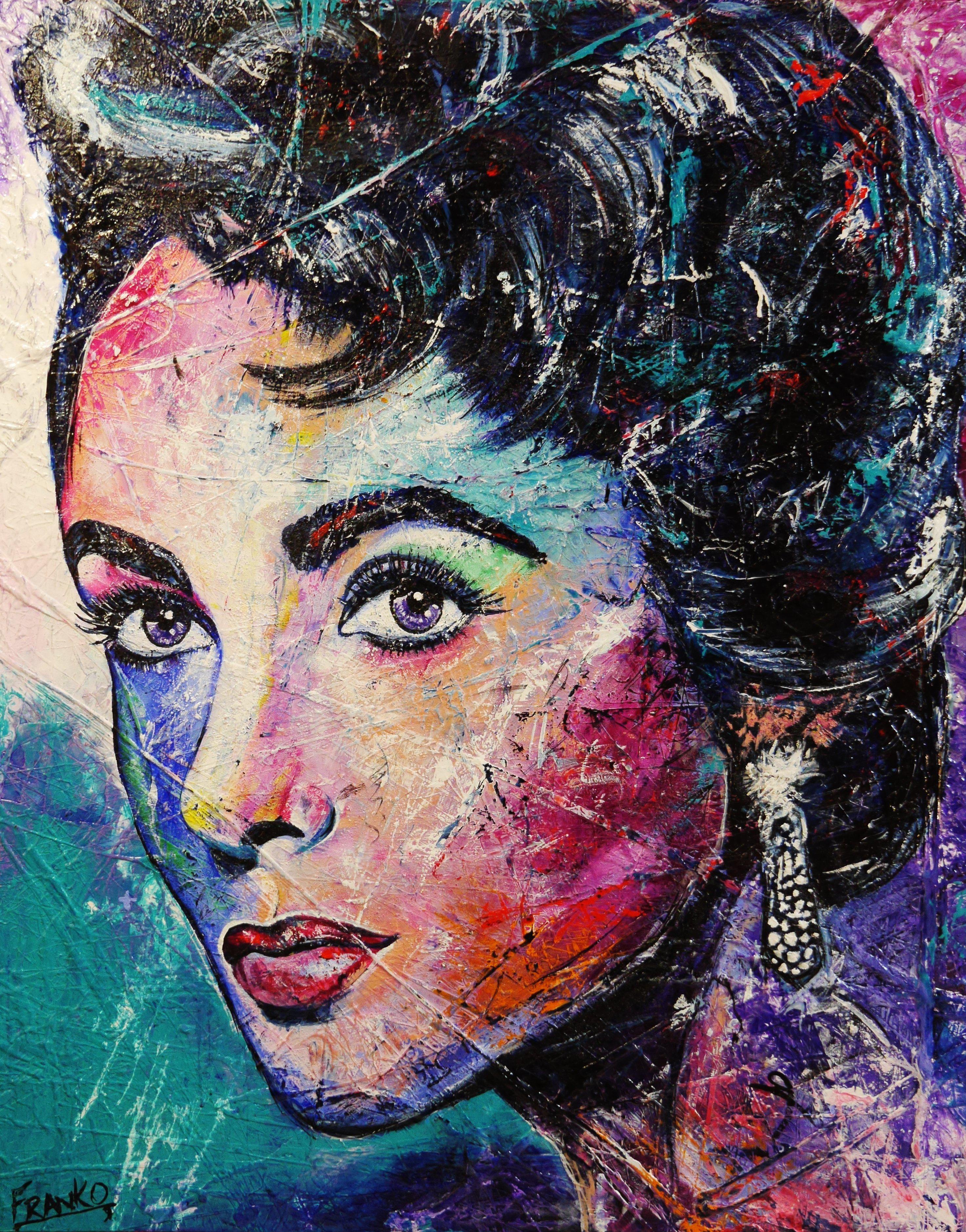 Violet Liz 120cm x 150cm Elizabeth Taylor Painting (SOLD)-abstract realism-[Franko ]-[Gallery]-[popular]-[Australia]-Franklin Art Studio