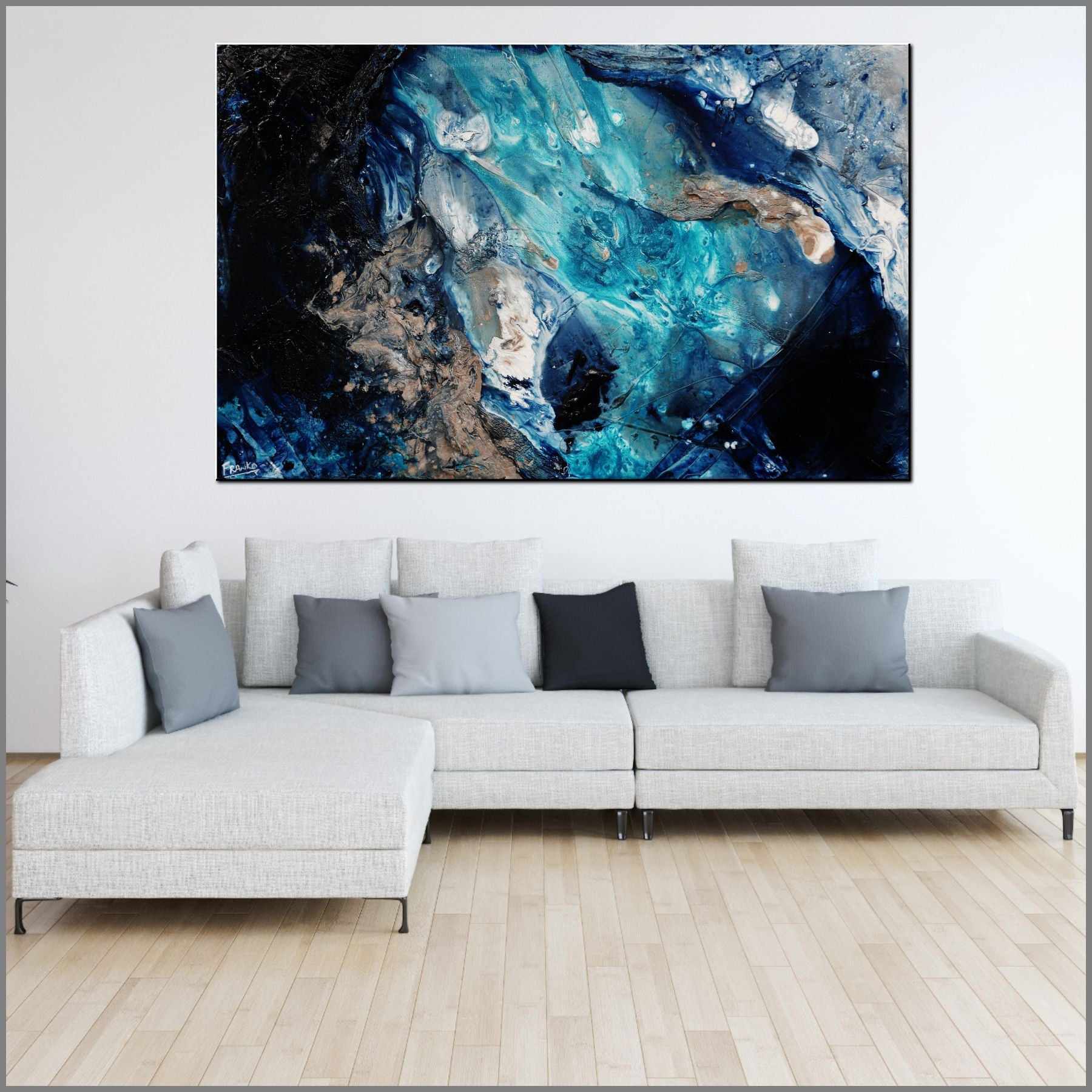 WOW Wipeout 160cm x 100cm Black Blue Textured Abstract Painting (SOLD)-Abstract-Franko-[Franko]-[huge_art]-[Australia]-Franklin Art Studio