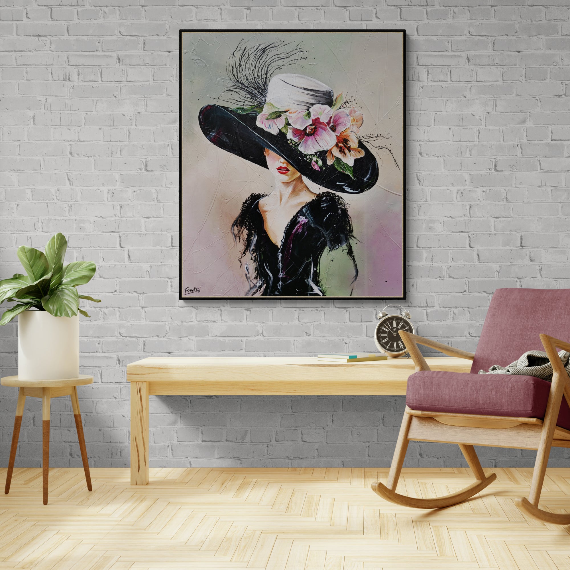 Margot 120cm x 100cm Flower Hat Abstract Elegance Textured Painting (SOLD)-people-[Franko Artist]-[Cheryl]-[Wendy]-[Gabriela]-Franklin Art Studio