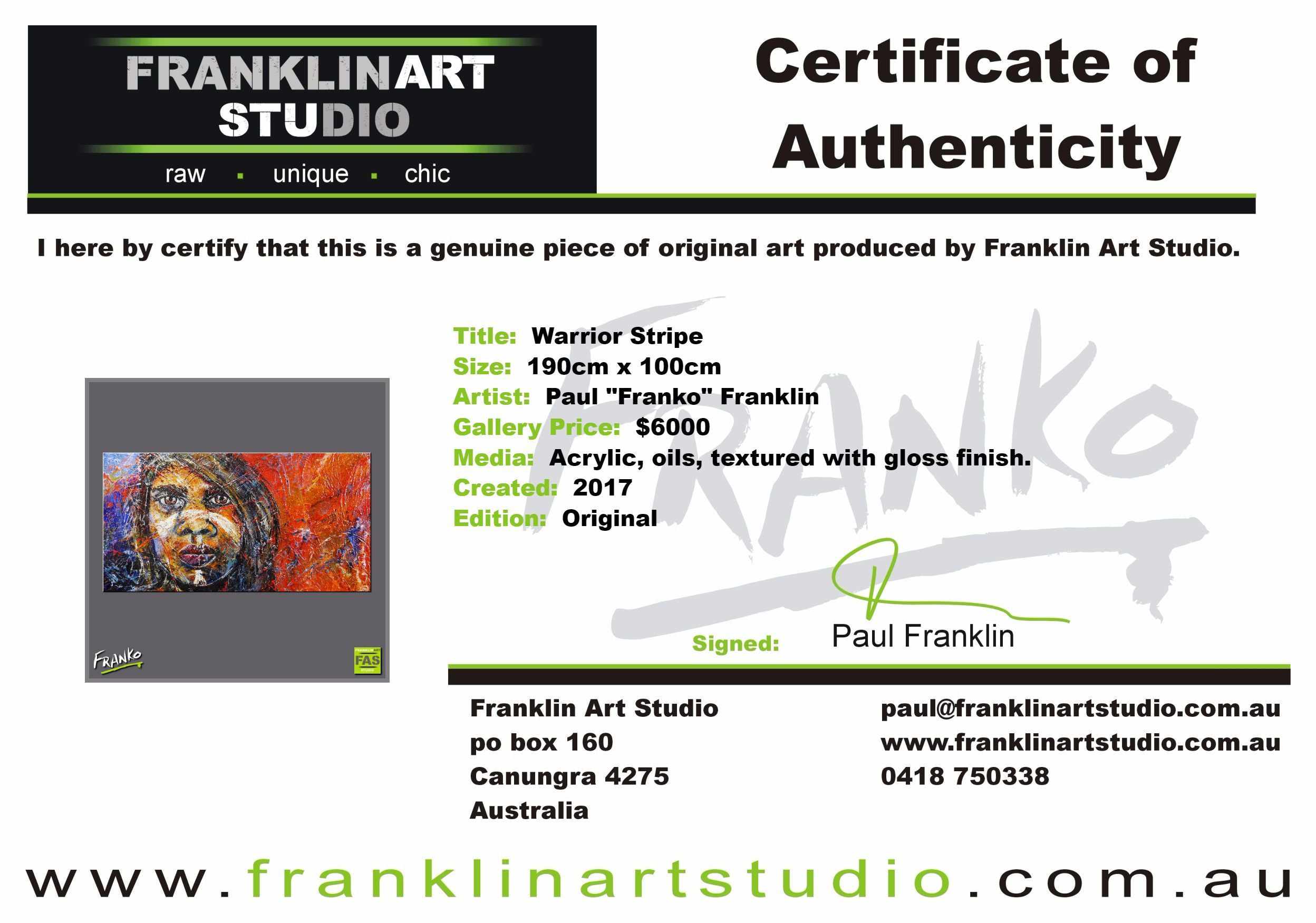 Warrior Stripe 190cm x 100cm Aboriginal Warrior Painting (SOLD)-abstract realism-Franko-[franko_artist]-[Art]-[interior_design]-Franklin Art Studio