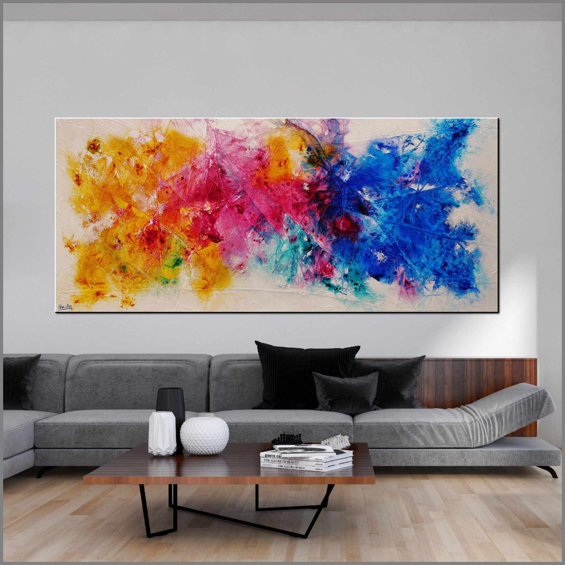 Washed Colour 270cm x 120cm Colourful Textured Abstract Painting (SOLD)-Abstract-Franko-[Franko]-[huge_art]-[Australia]-Franklin Art Studio