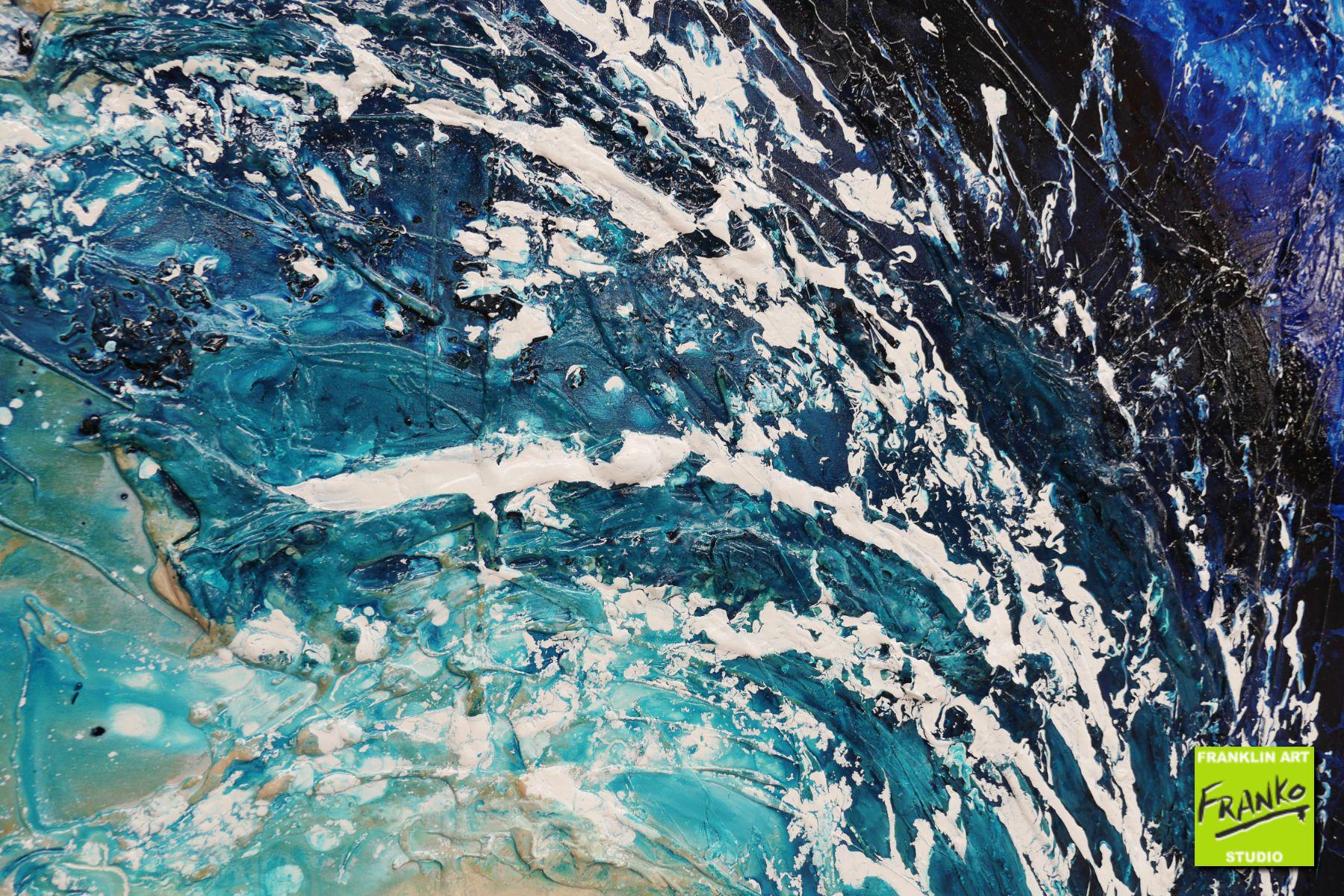 Washed Reef 140cm x 180cm White Cream Blue Textured Abstract Painting (SOLD)