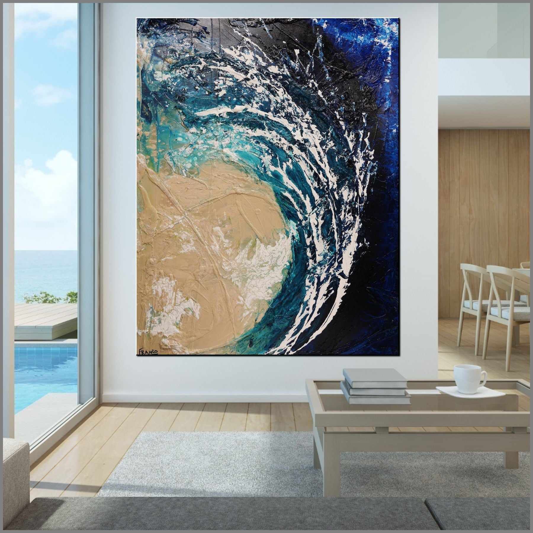 Washed Reef 140cm x 180cm White Cream Blue Textured Abstract Painting (SOLD)-Abstract-Franko-[Franko]-[huge_art]-[Australia]-Franklin Art Studio
