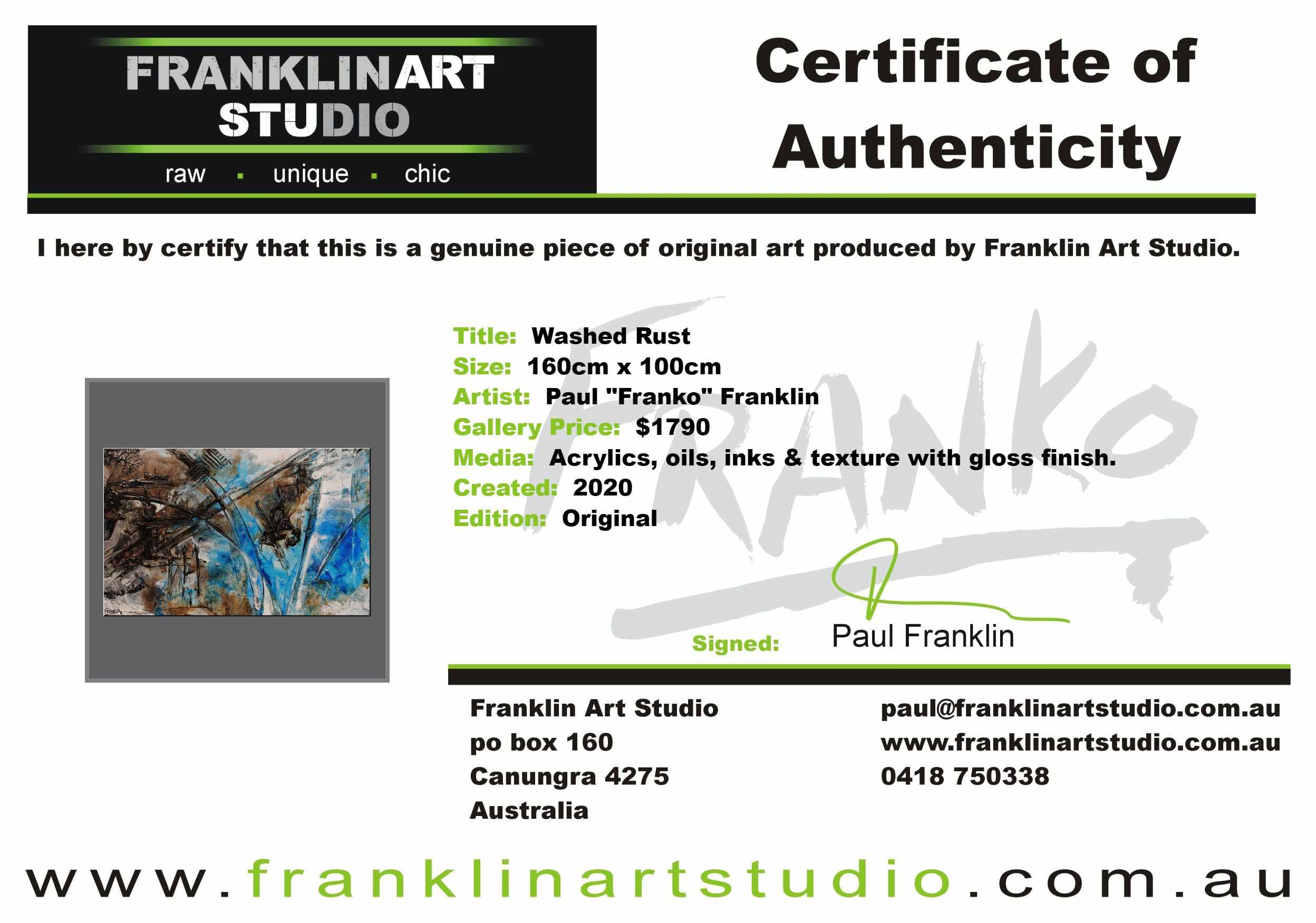 Washed Rust 160cm x 100cm Blue Rust Textured Abstract Painting (SOLD)-Abstract-[Franko]-[Australian]-[Popular]-[Best Selling]-Franklin Art Studio
