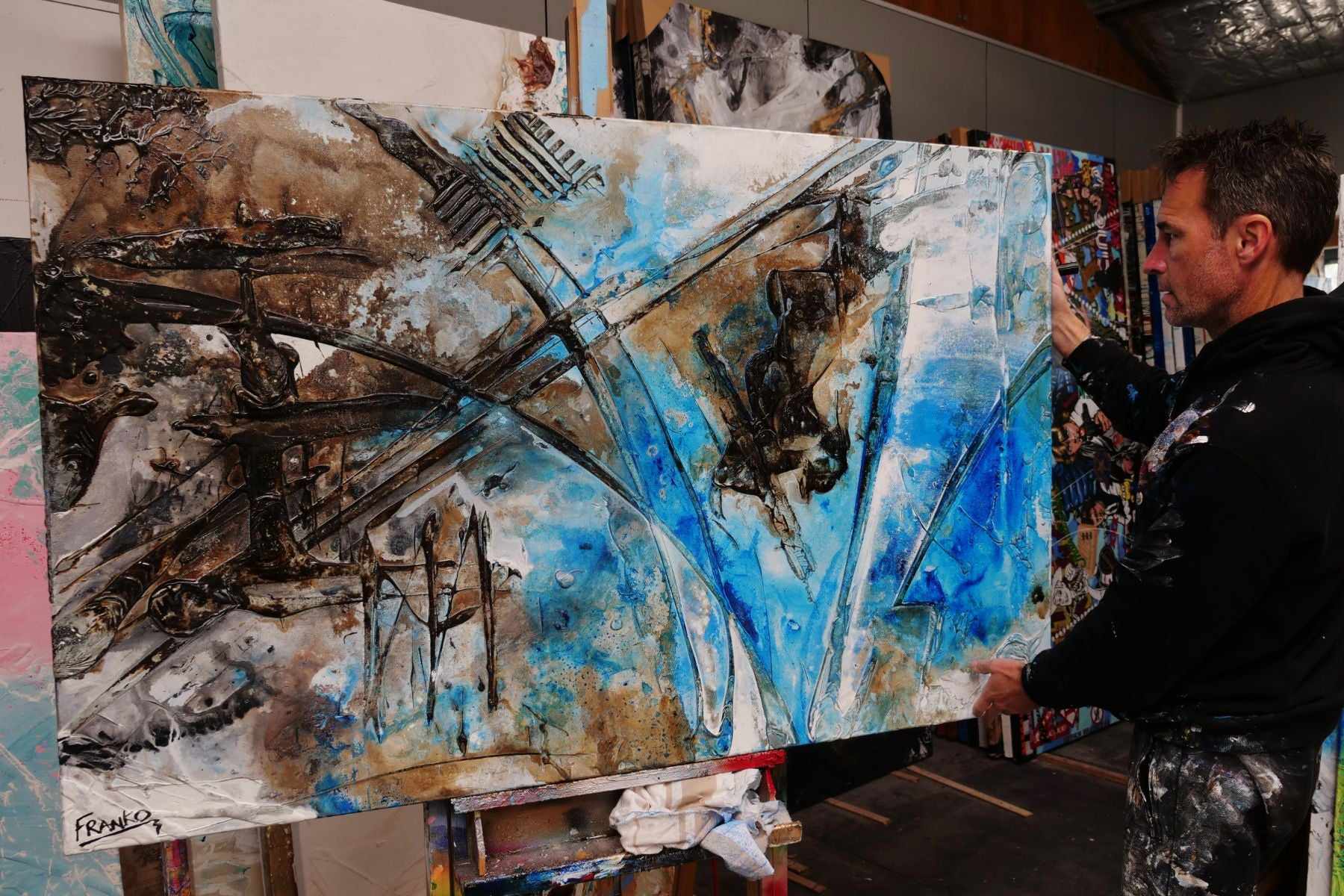 Washed Rust 160cm x 100cm Blue Rust Textured Abstract Painting (SOLD)-Abstract-[Franko Artist]-[The Block]-[Dream Homes]-[ideas]-Franklin Art Studio