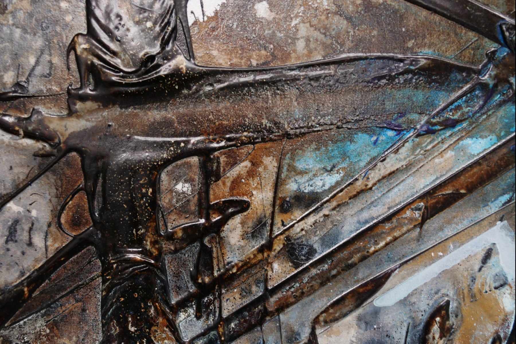 Washed Rust 160cm x 100cm Blue Rust Textured Abstract Painting (SOLD)