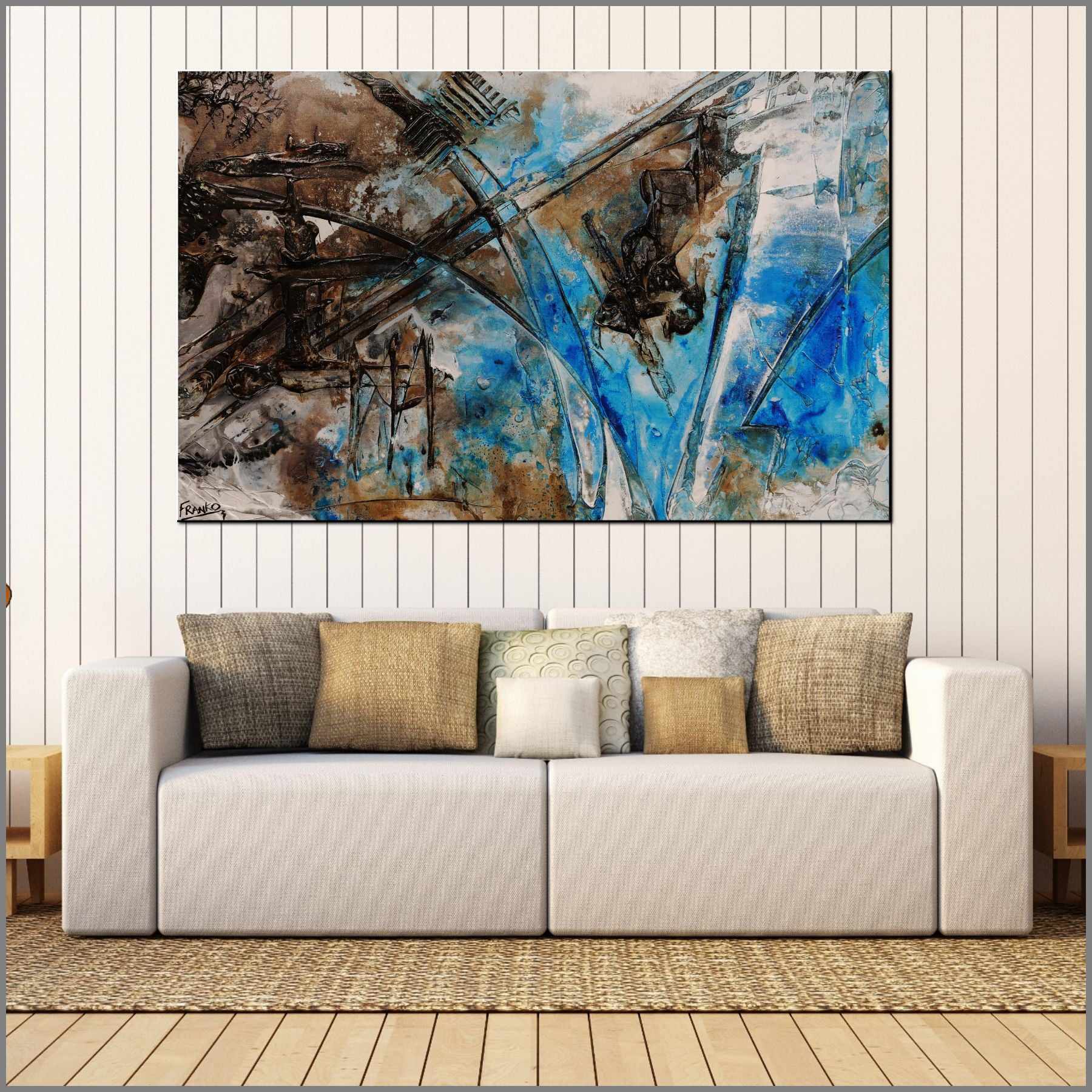 Washed Rust 160cm x 100cm Blue Rust Textured Abstract Painting (SOLD)-Abstract-Franko-[Franko]-[huge_art]-[Australia]-Franklin Art Studio
