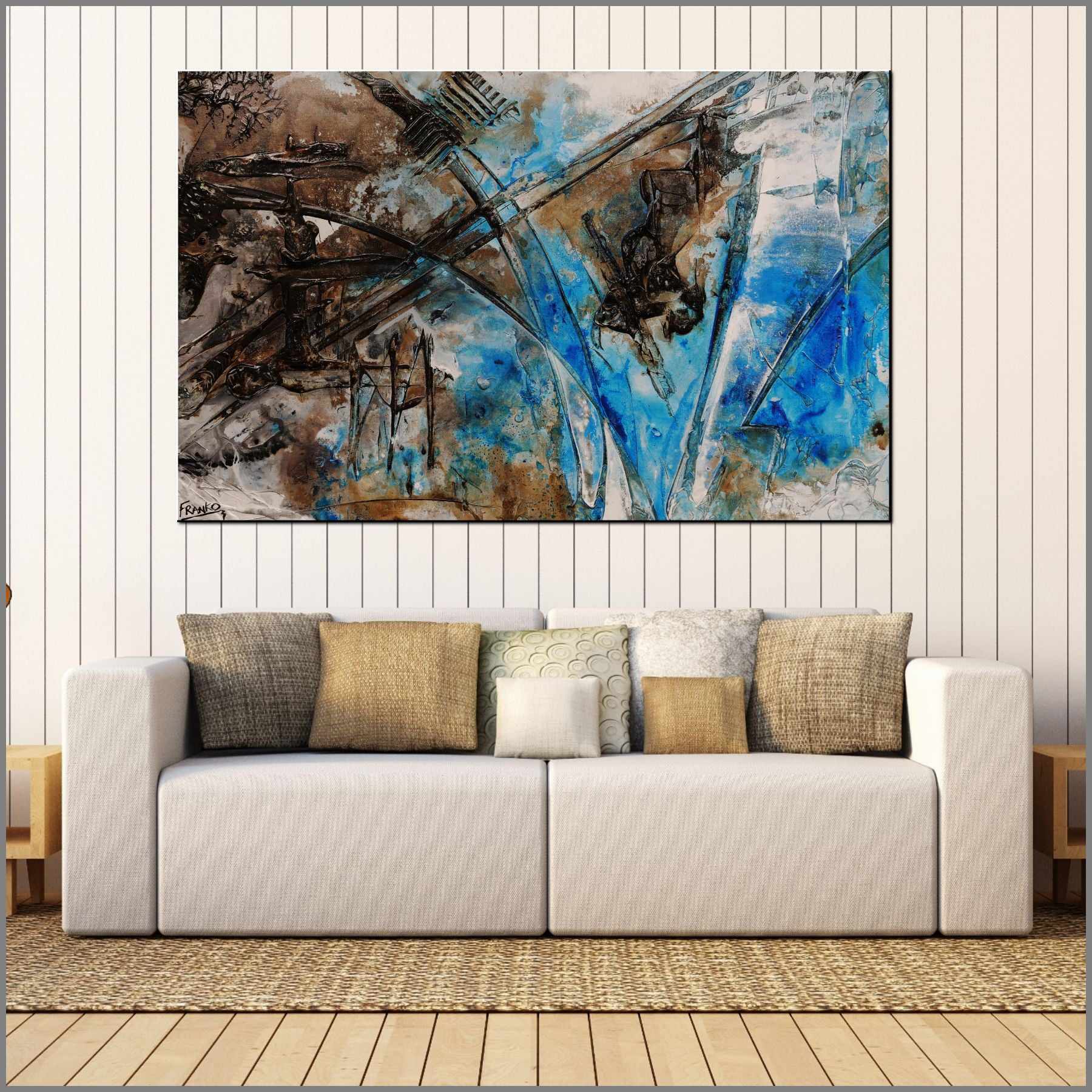 Washed Rust 160cm x 100cm Blue Rust Textured Abstract Painting (SOLD)-Abstract-Franko-[huge]-[Australian]-[best Selling]-Franklin Art Studio