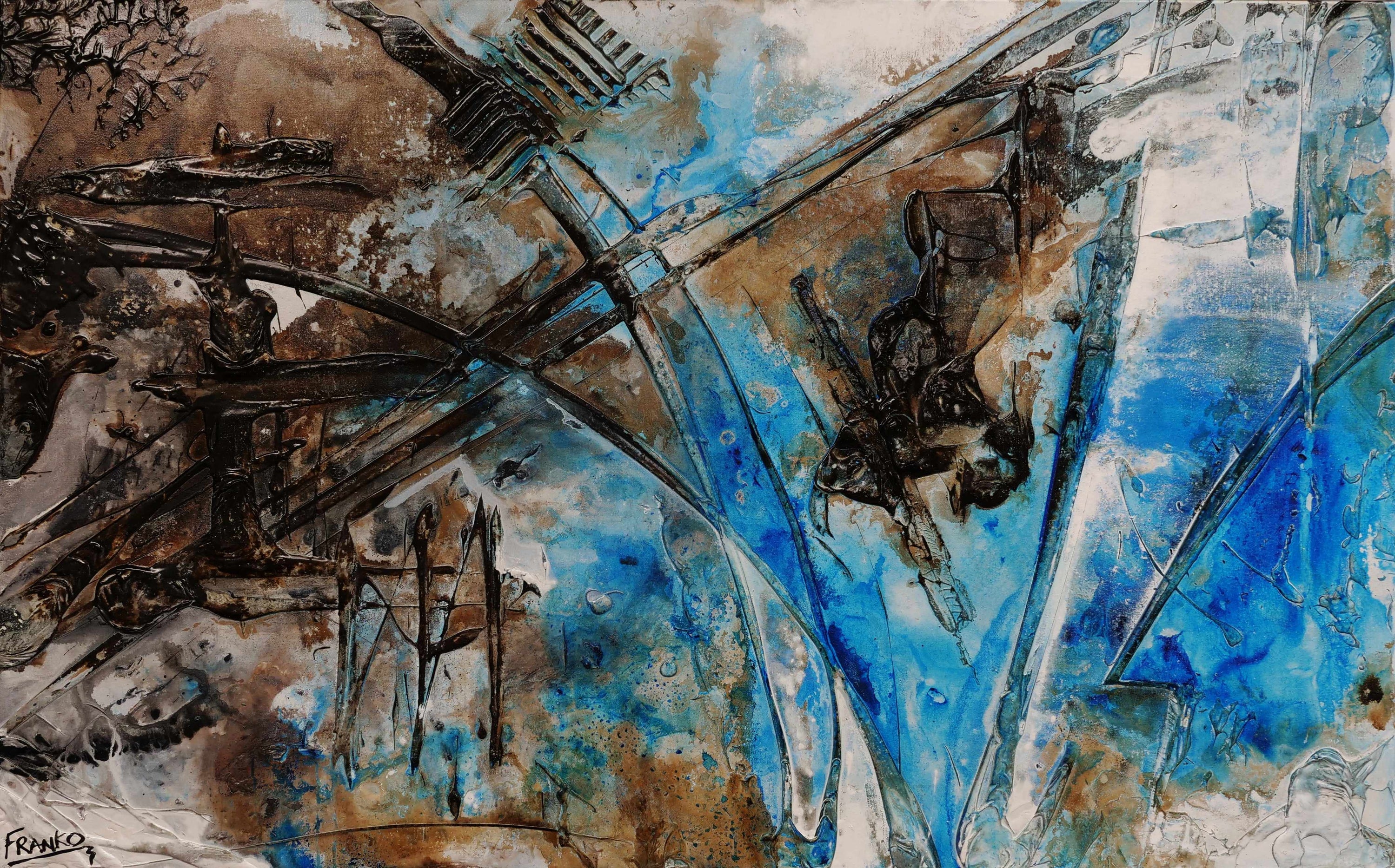 Washed Rust 160cm x 100cm Blue Rust Textured Abstract Painting (SOLD)-Abstract-[Franko]-[Australian Artist]-[Large]-[Popular]-Franklin Art Studio