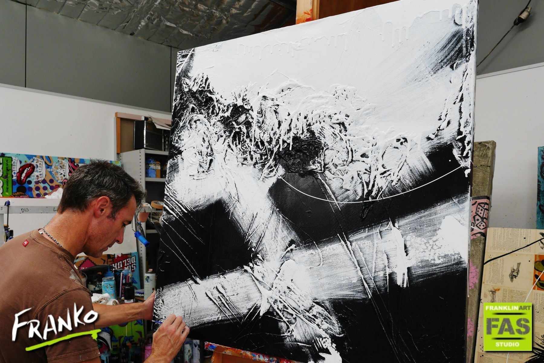 White Jazz 100cm x 100cm Black White Abstract Painting (SOLD)-Abstract-[Franko Artist]-[Gold Coast]-[Brisbane]-[Huge]-Franklin Art Studio