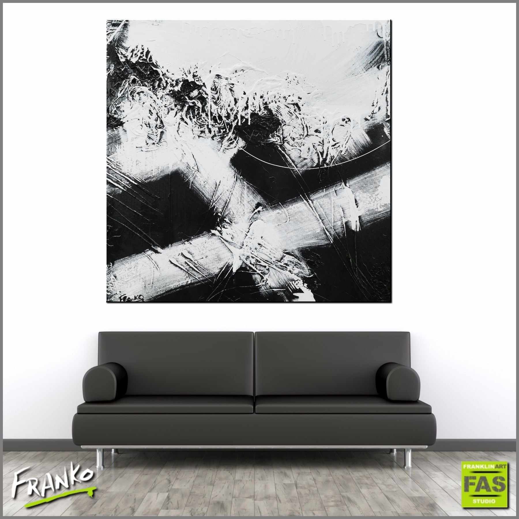 White Jazz 100cm x 100cm Black White Abstract Painting (SOLD)-Abstract-Franko-[huge]-[Australian]-[best Selling]-Franklin Art Studio