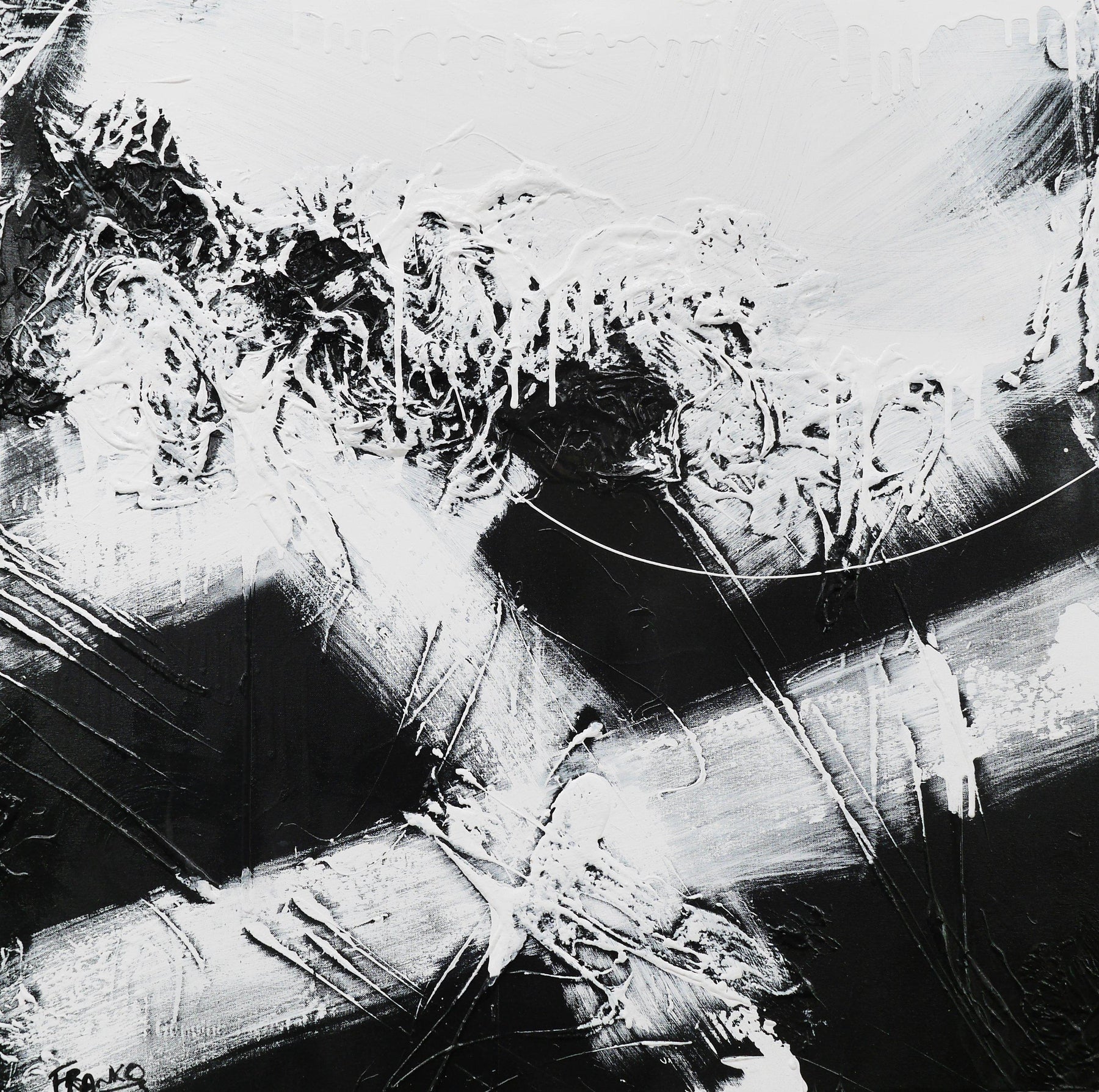 White Jazz 100cm x 100cm Black White Abstract Painting (SOLD)-Abstract-[Franko ]-[Gallery]-[popular]-[Australia]-Franklin Art Studio