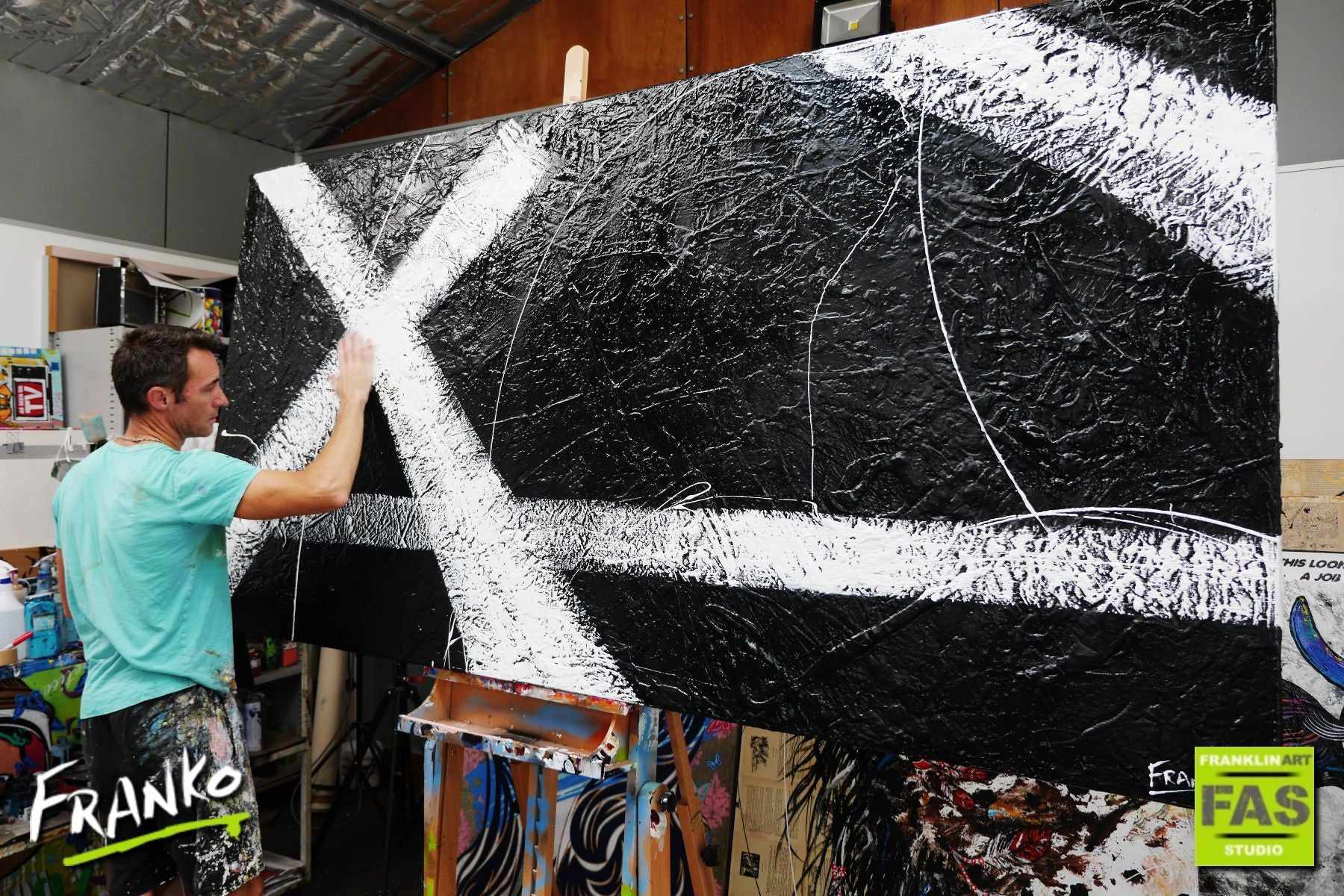 White Knight 120cm x 240cm Black White Abstract Painting (SOLD)-Abstract-[Franko Artist]-[Gold Coast]-[Brisbane]-[Huge]-Franklin Art Studio