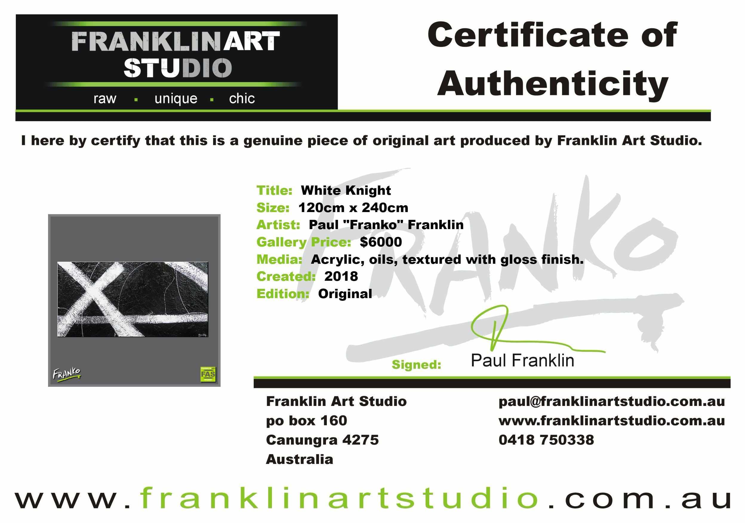 White Knight 120cm x 240cm Black White Abstract Painting (SOLD)-Abstract-Franko-[franko_art]-[beautiful_Art]-[The_Block]-Franklin Art Studio