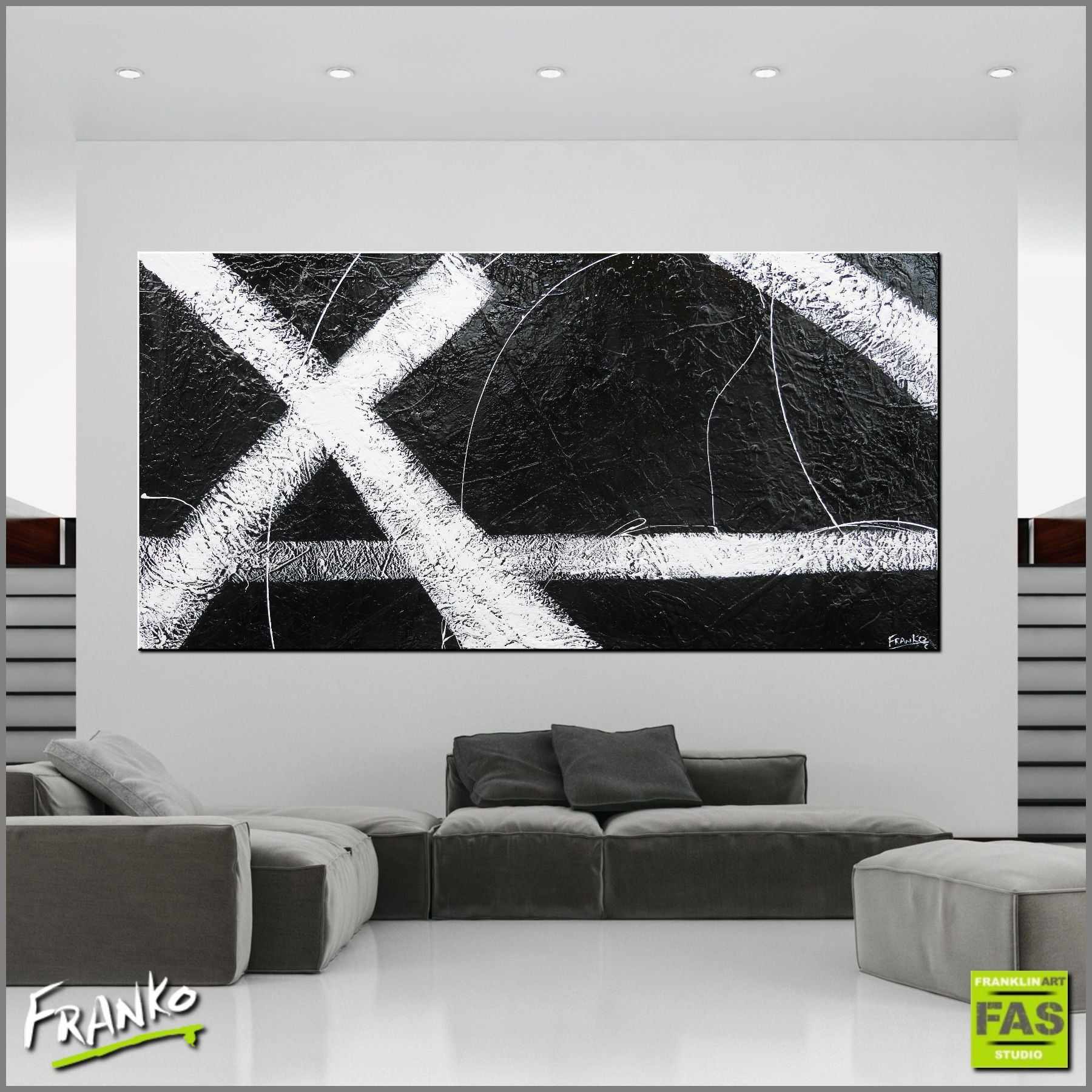 White Knight 120cm x 240cm Black White Abstract Painting (SOLD)-Abstract-Franko-[huge]-[Australian]-[best Selling]-Franklin Art Studio