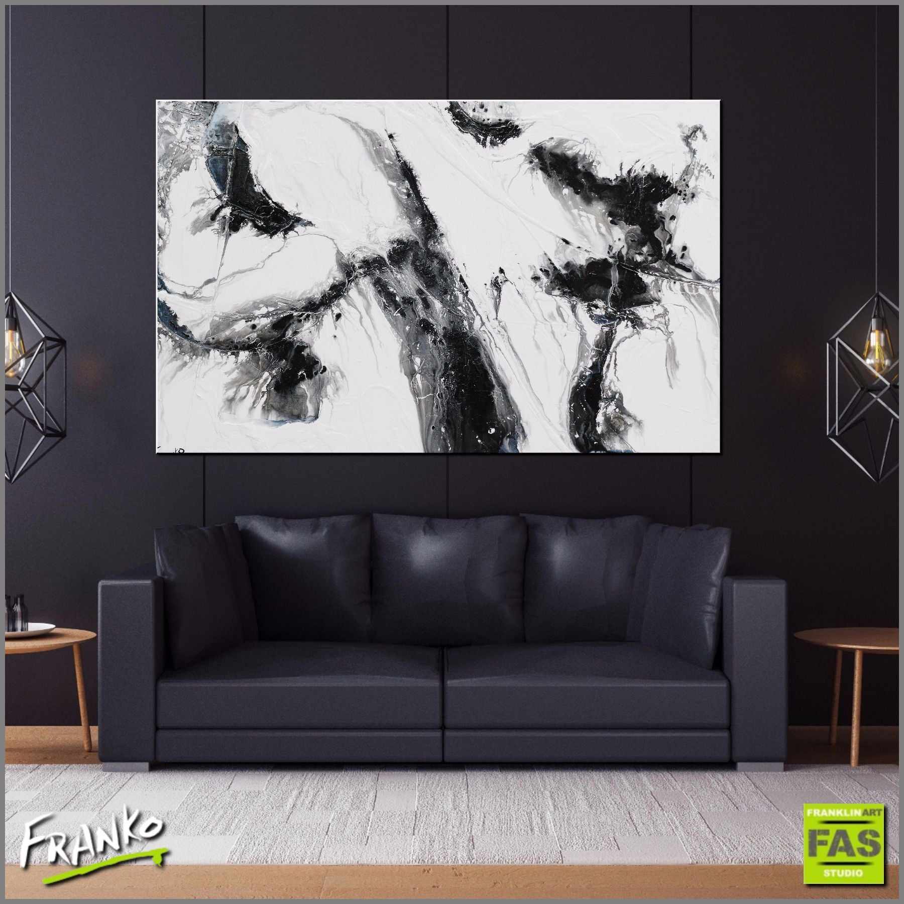 White Mystic 160cm x 100cm White Black Abstract Painting (SOLD)-abstract-Franko-[Franko]-[huge_art]-[Australia]-Franklin Art Studio