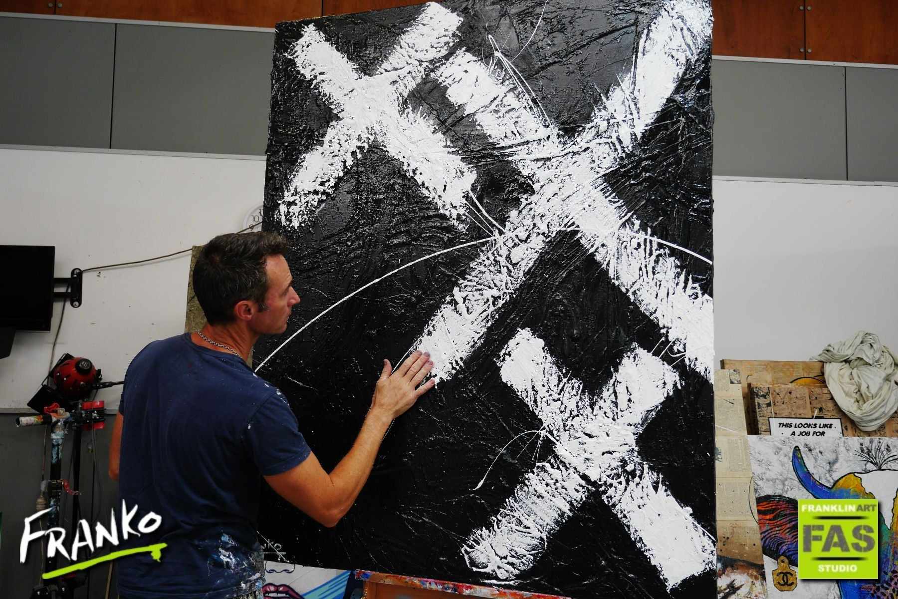 White Over Black 120cm x 150cm White Black Abstract Painting (SOLD)-Abstract-[Franko Artist]-[Gold Coast]-[Brisbane]-[Huge]-Franklin Art Studio