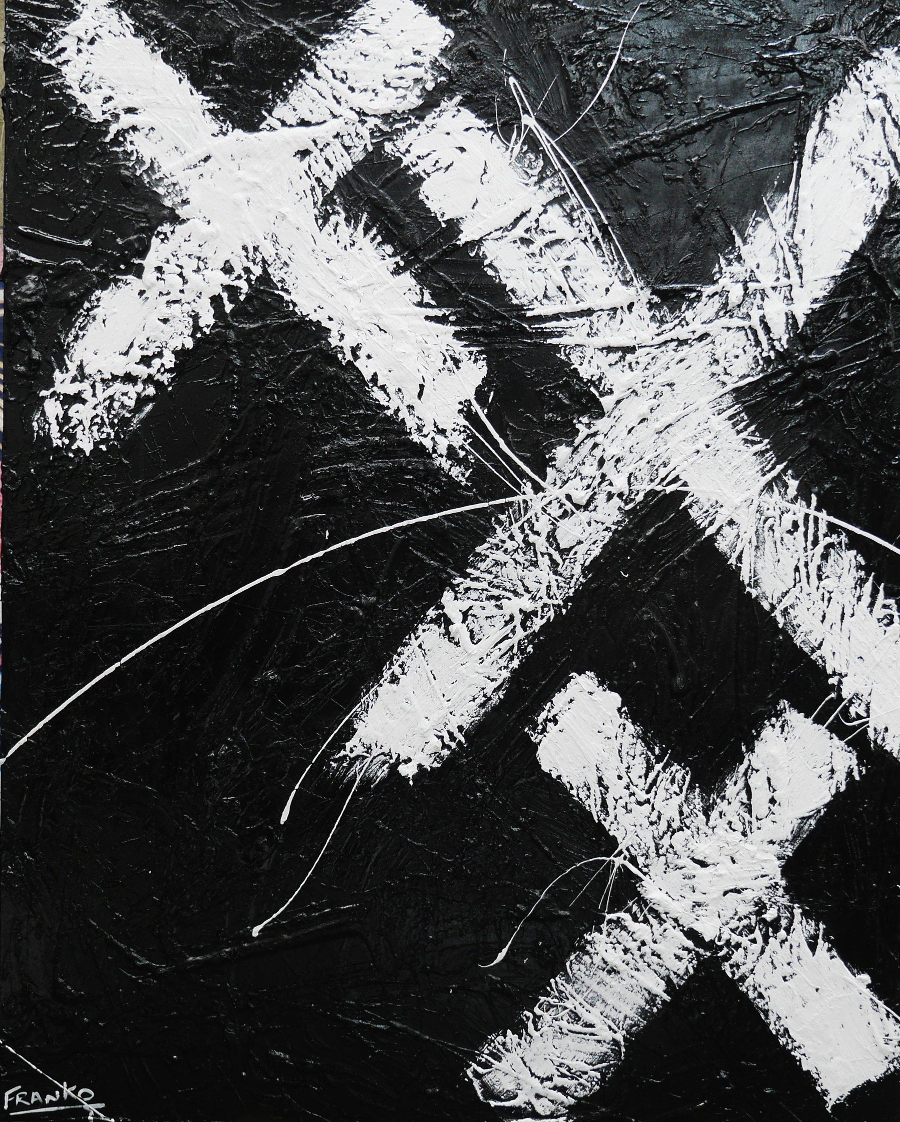 White Over Black 120cm x 150cm White Black Abstract Painting (SOLD)-Abstract-Franko-[Franko]-[Australia_Art]-[Art_Lovers_Australia]-Franklin Art Studio