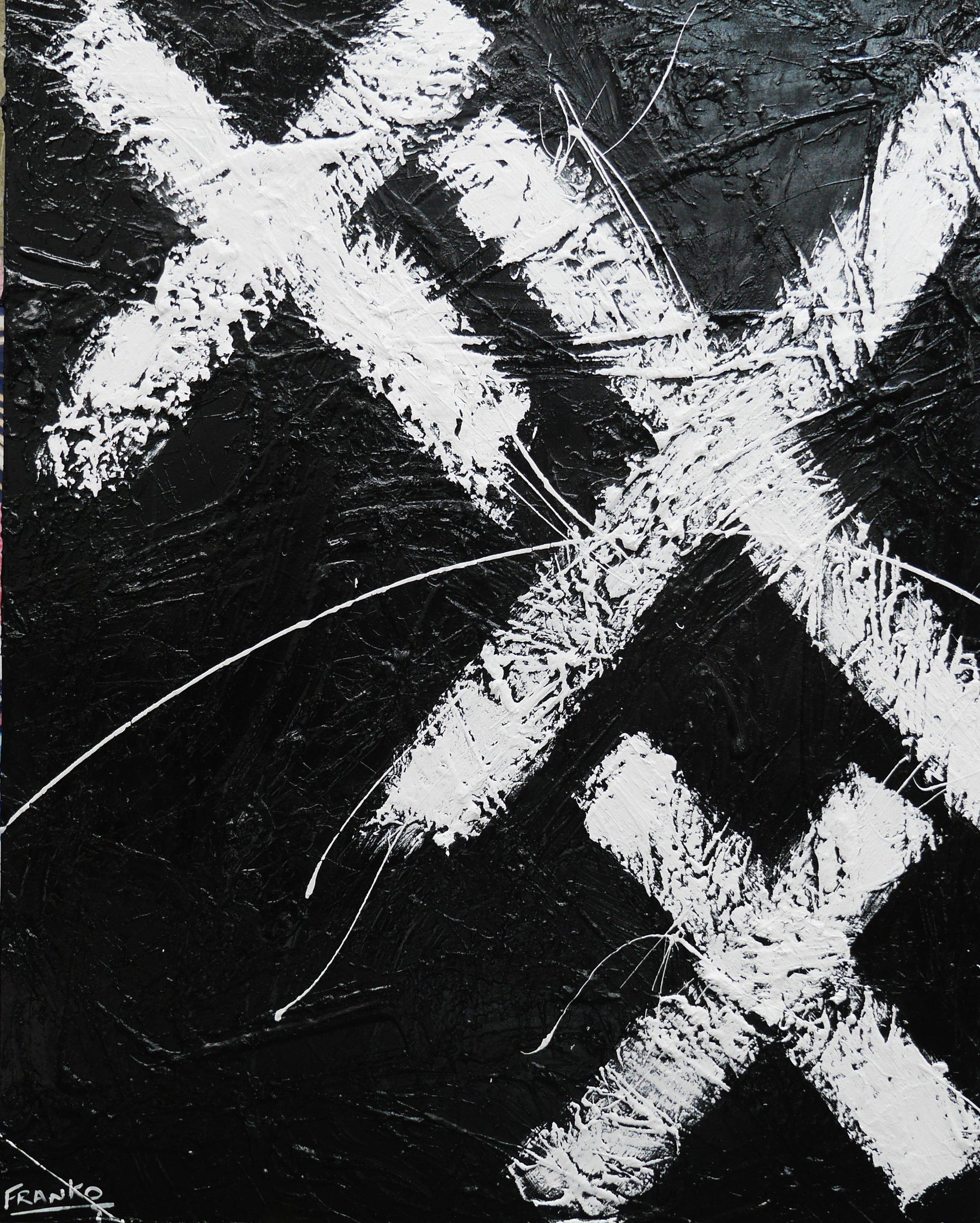 White Over Black 120cm x 150cm White Black Abstract Painting (SOLD)-Abstract-[Franko ]-[Gallery]-[popular]-[Australia]-Franklin Art Studio