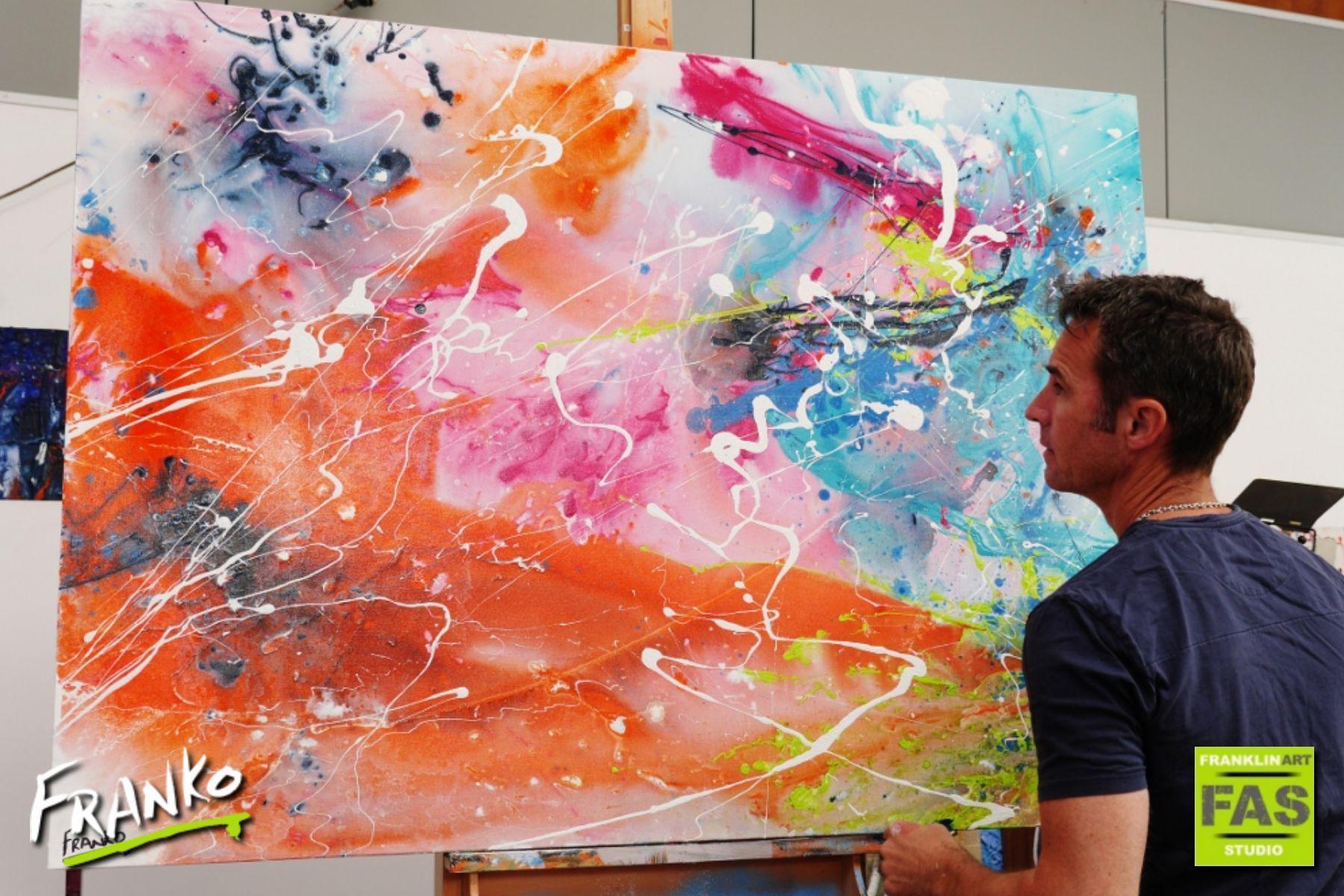 White Veins 140cm x 100cm Orange Pink Blue Abstract Painting (SOLD)-abstract-[Franko Artist]-[Gold Coast]-[Brisbane]-[Huge]-Franklin Art Studio
